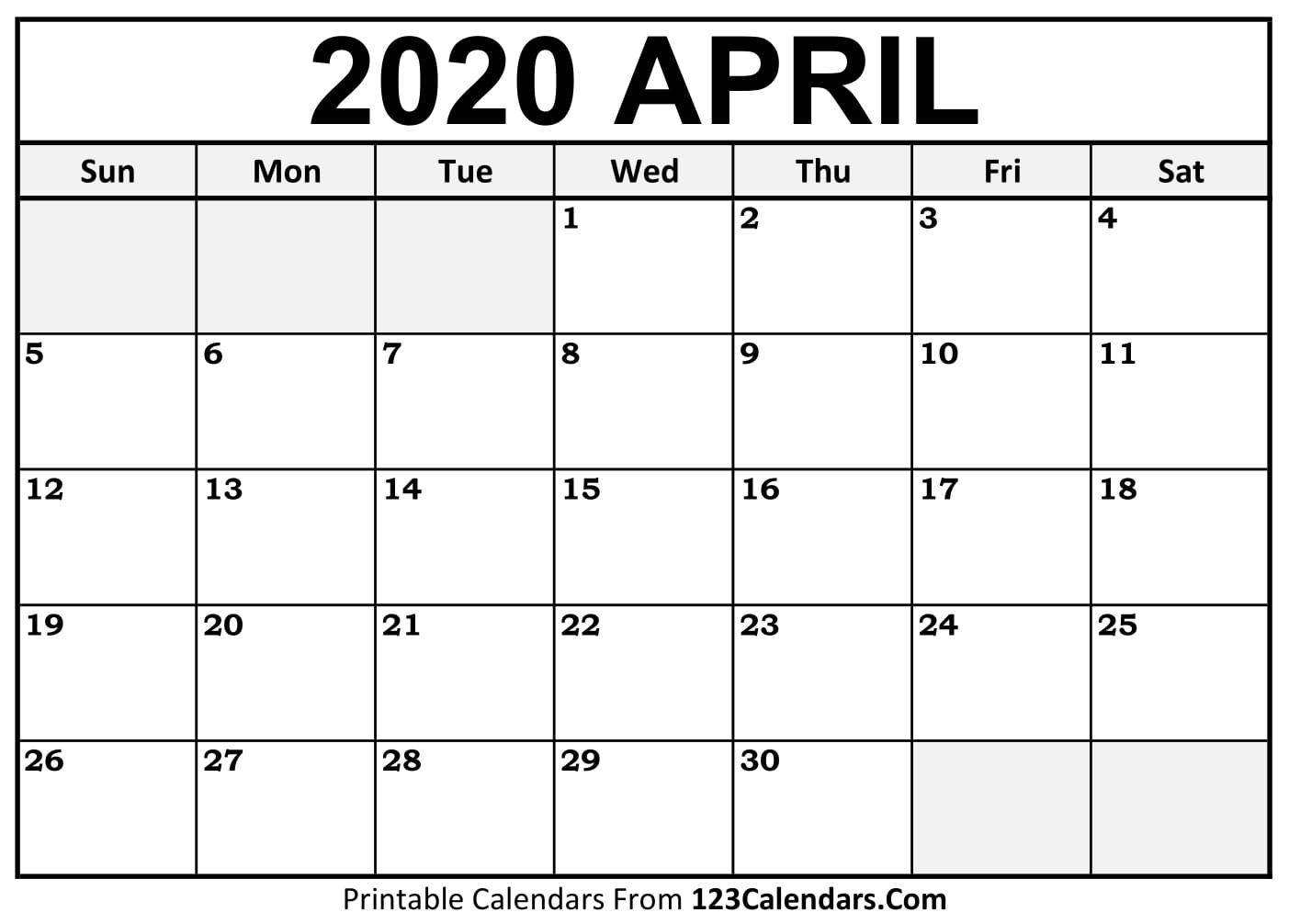 April 2020 Printable Calendar | 123Calendars