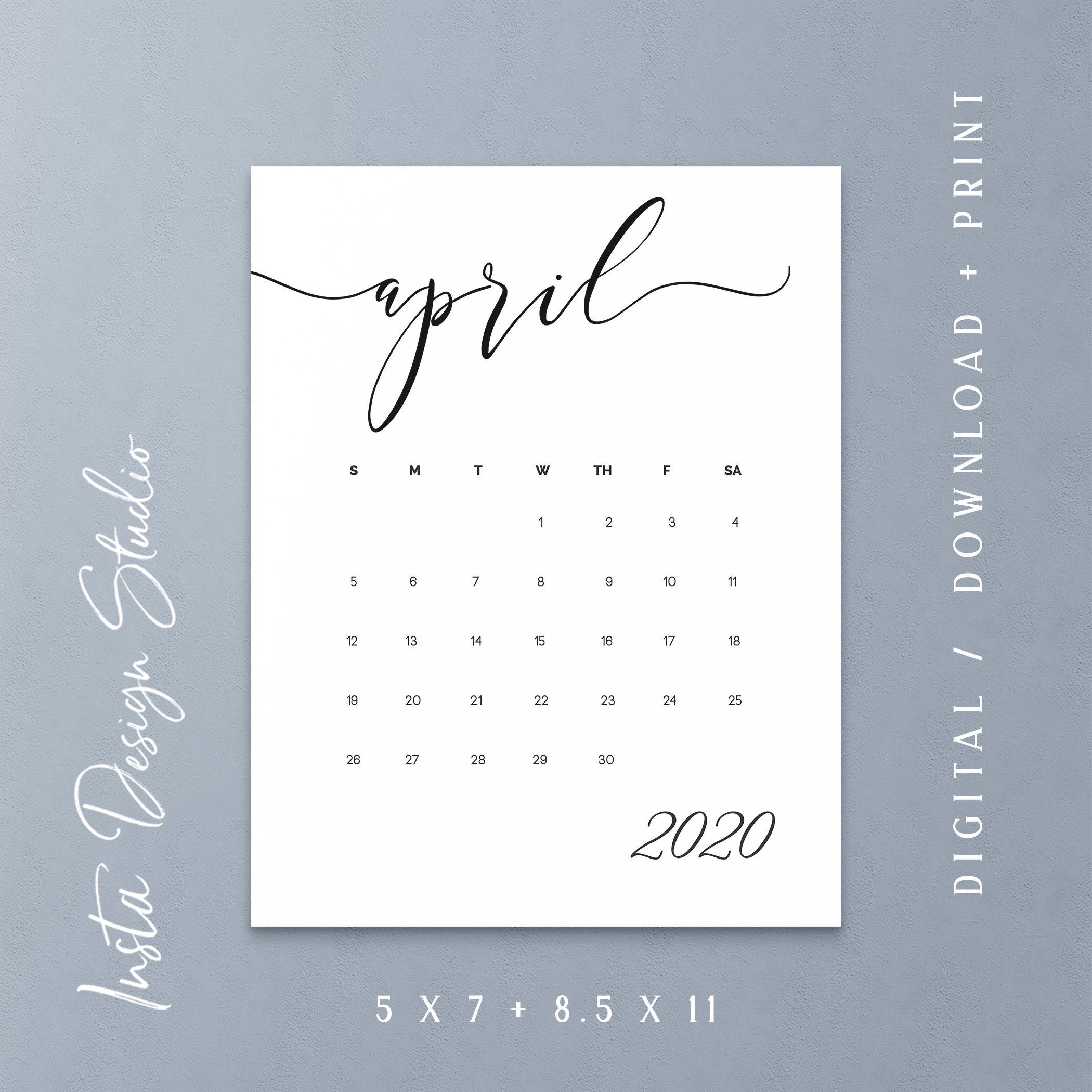 April 2020 Printable Pregnancy Baby Announcement Calendar Social Media Flat  Lay Photo Prop Due Date Save The Date Digital File Download