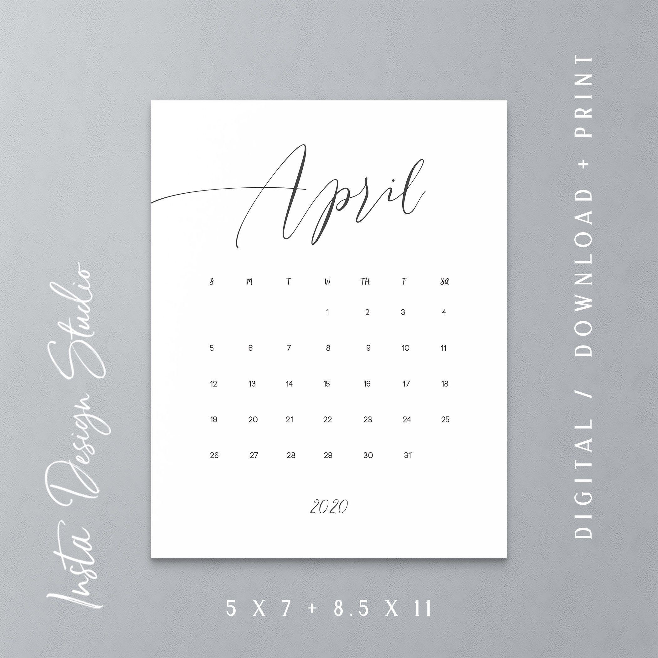 April 2020 Printable Pregnancy Baby Announcement Calendar Social Media Flat  Lay Photo Prop Due Date Save The Date Digital File Download