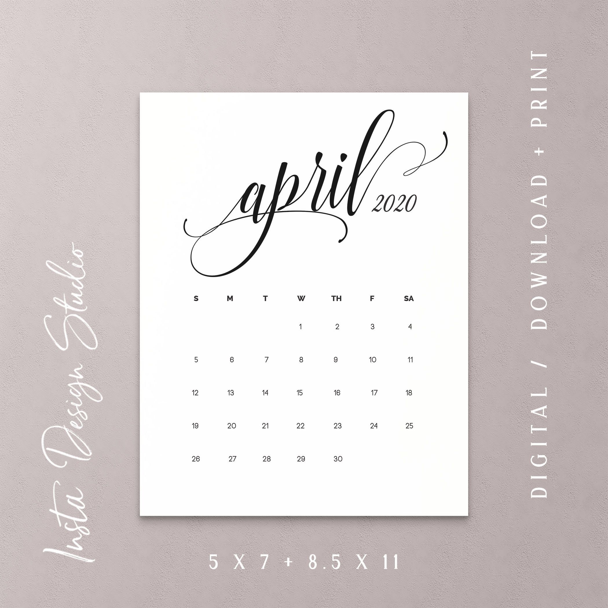 April 2020 Printable Pregnancy Baby Announcement Calendar Social Media Flat  Lay Photo Prop Due Date Save The Date Digital File Download