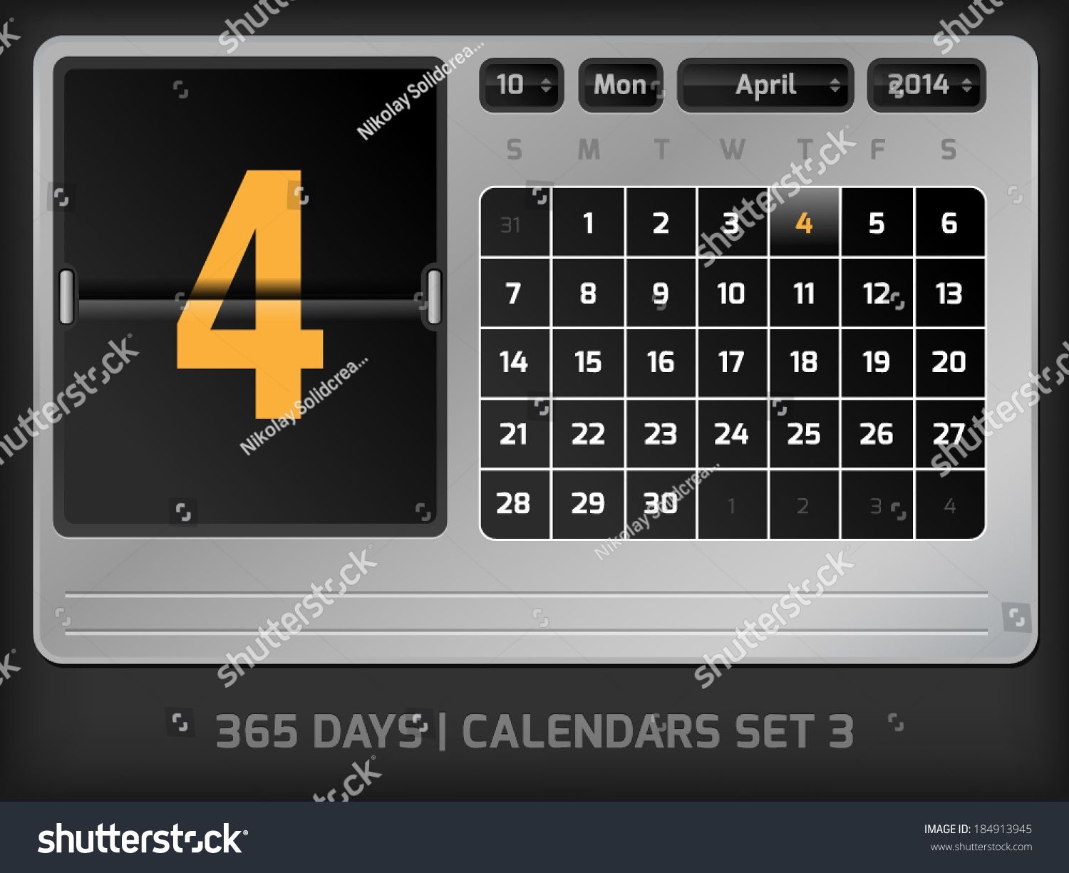 April 4Th Counter Calendar 2014 365 Stock Vector (Royalty