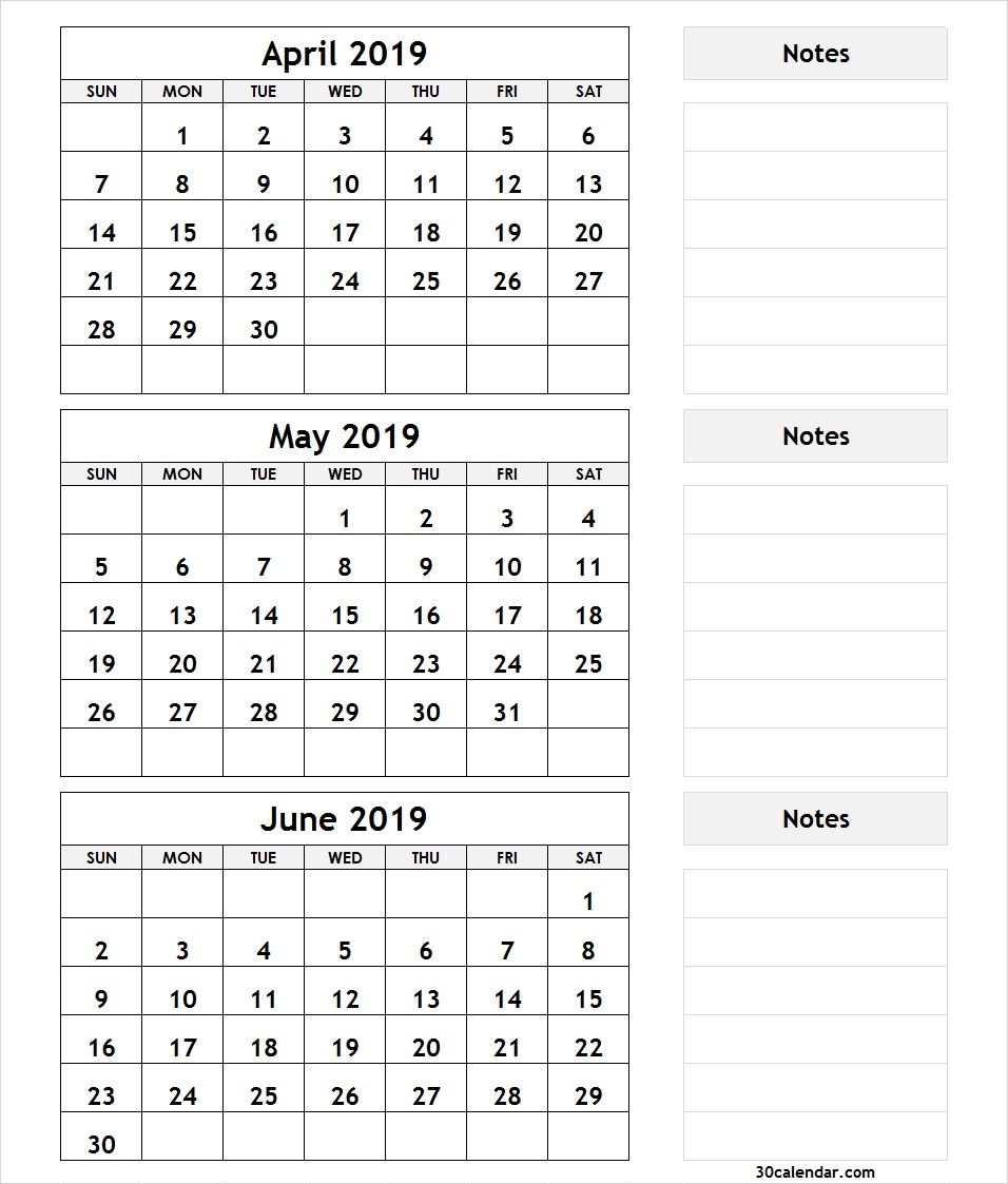 April May June 2019 Calendar | 3 Month Calendar Template