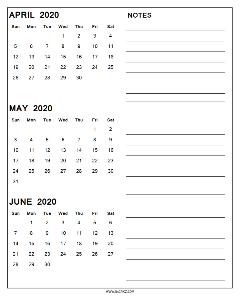 April May June 2020 Calendar Printable | 3 Months 2020 Calendar