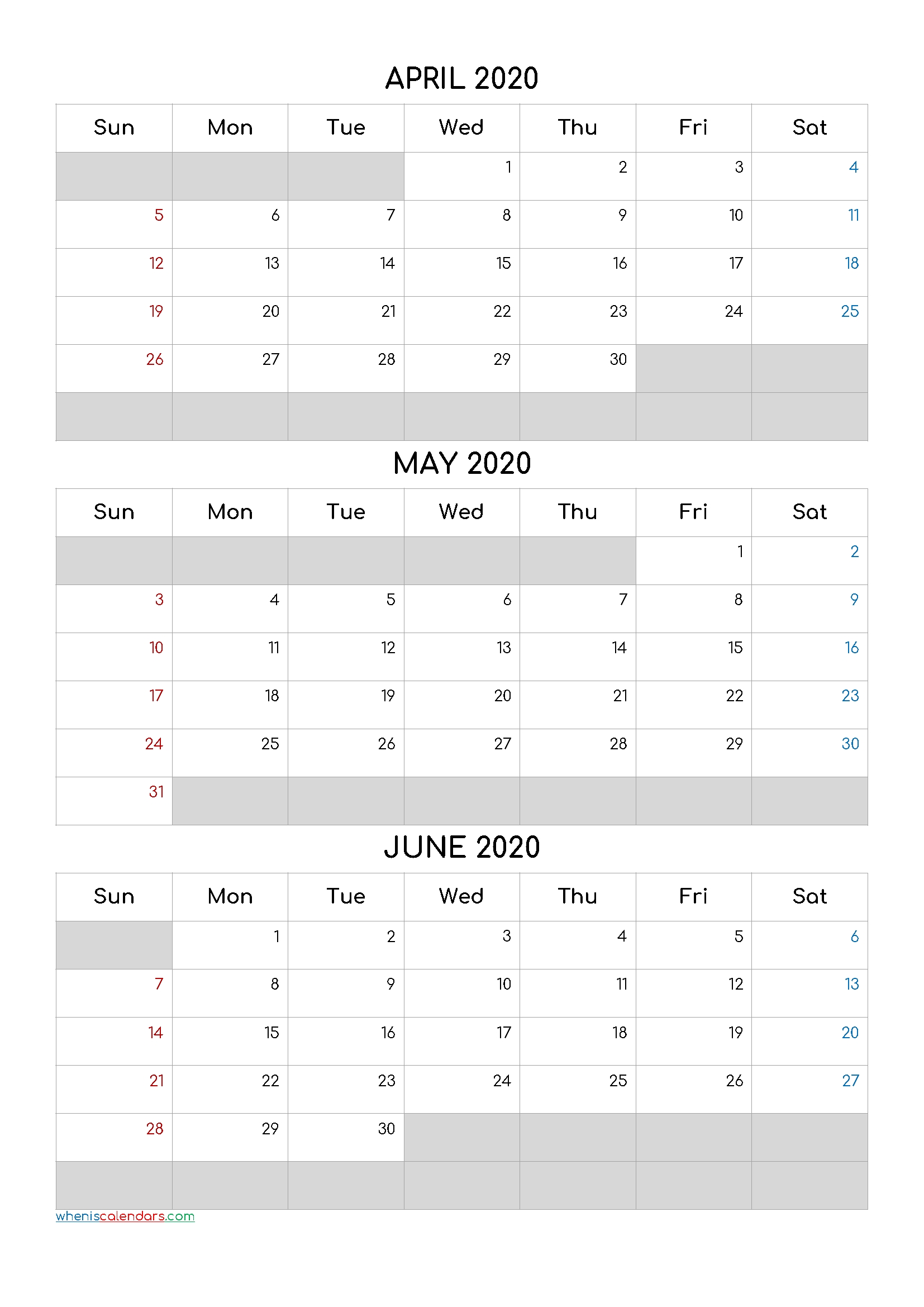 April May June 2020 Free Printable 3 Month Calendar-20Cf5