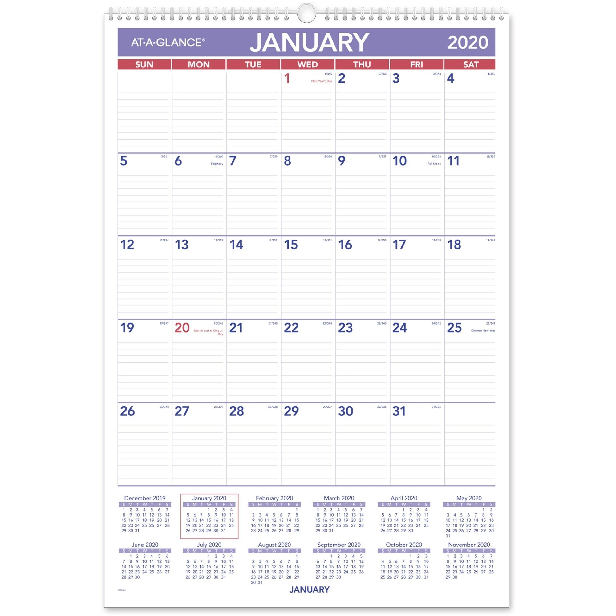 At-A-Glance Recycled Monthly Wall Calendar - Yes - Monthly - 1 Year -  January 2020 Till December 2020 - 1 Month Single Page Layout - 15 1/2&quot; X 22  3/4&quot;