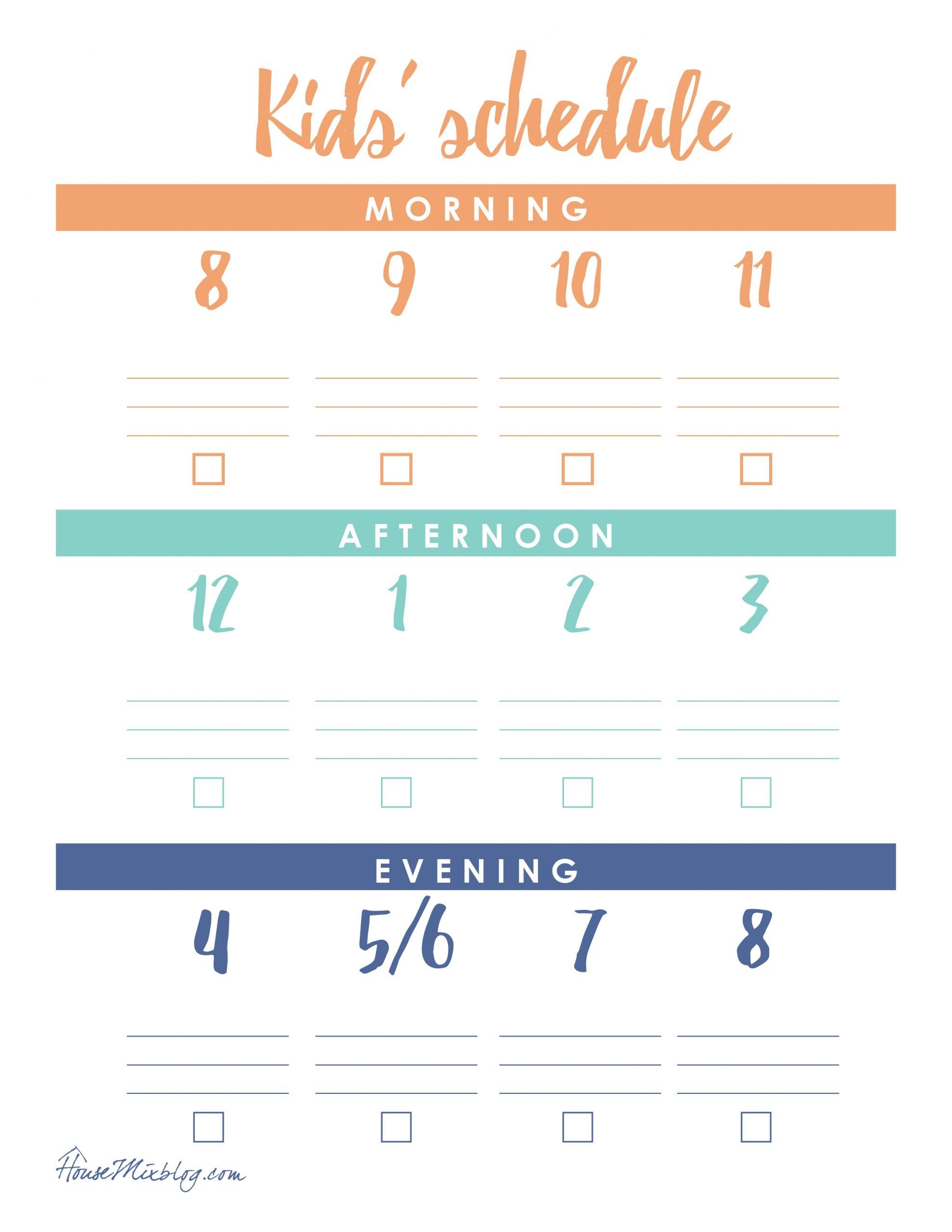 At Home Kid Schedule Printable | House Mix