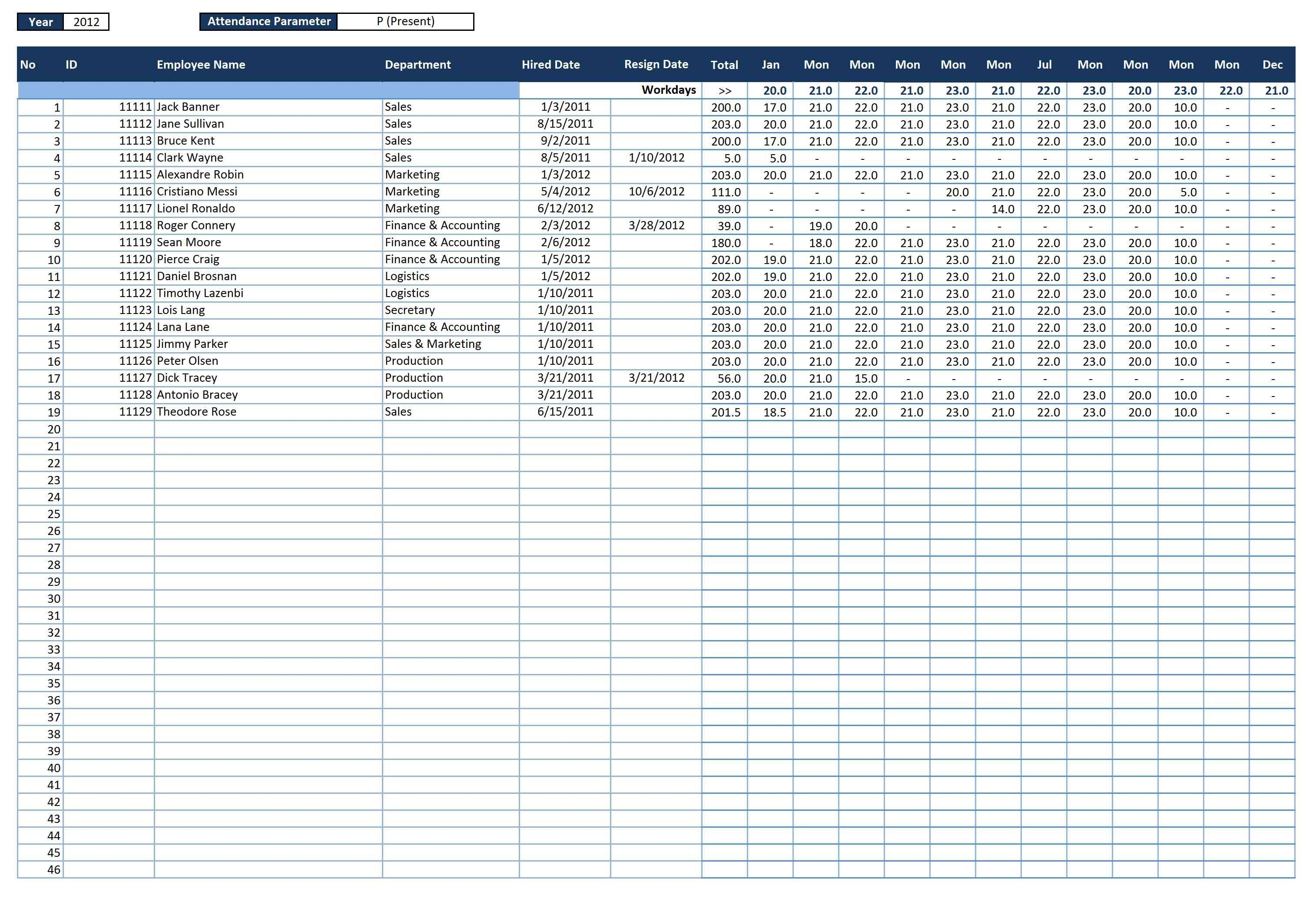 Attendance Printable Calendar Template – Templates Hub