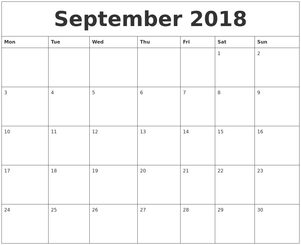 August 2018 Calendar Template Word — September Calendar 2018
