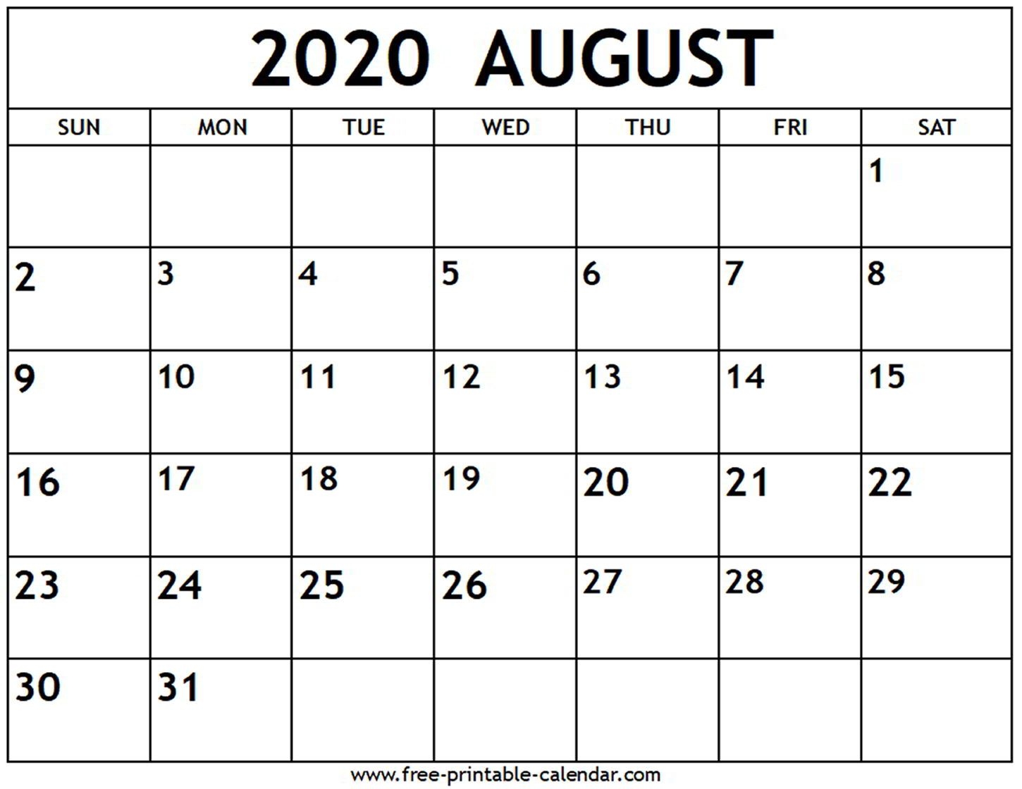 August 2020 Calendar - Free-Printable-Calendar