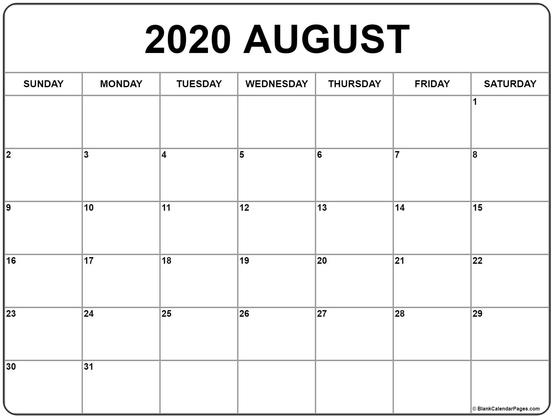 August 2020 Calendar | Free Printable Monthly Calendars