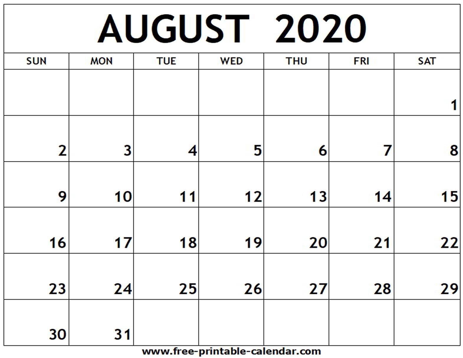 August 2020 Printable Calendar - Free-Printable-Calendar