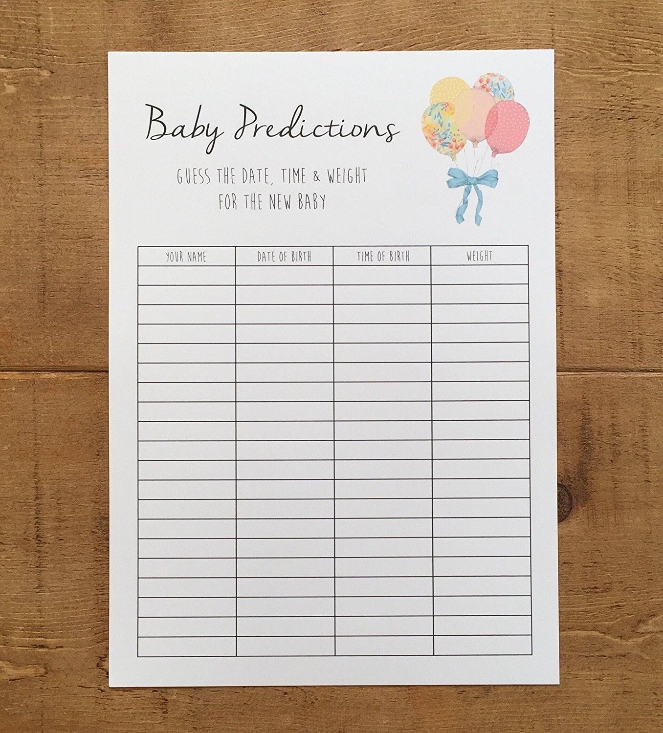 Guess The Baby Weight Chart Printable