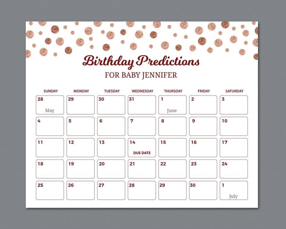 Baby Due Date Calendar Sign, Birthday Predictions, Guess The Birthday, Rose  Gold Confetti Baby Shower Games, Guess The Due Date Sign, B012