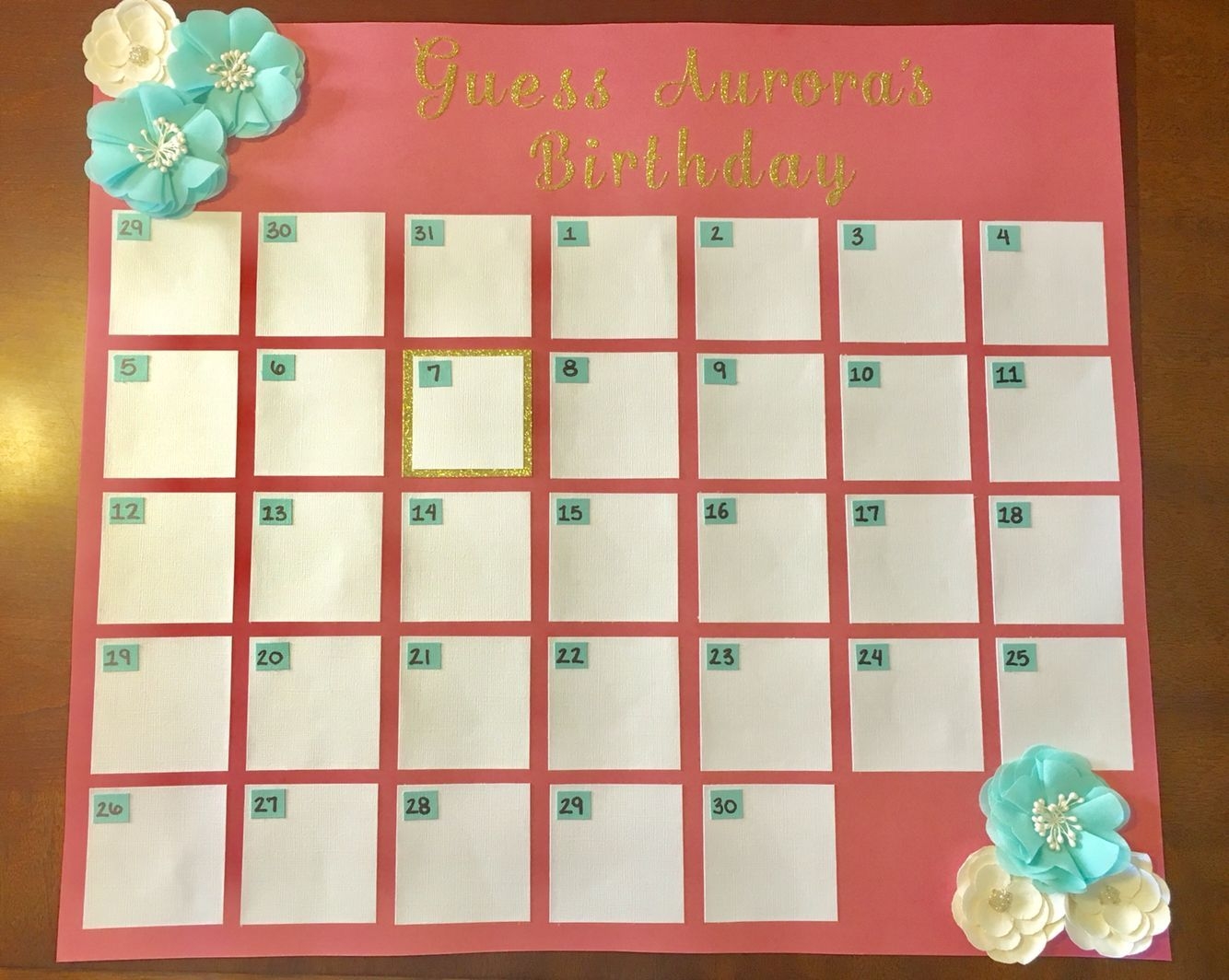 Baby Shower Calendar To Guess The Baby's Birth Game. Diy