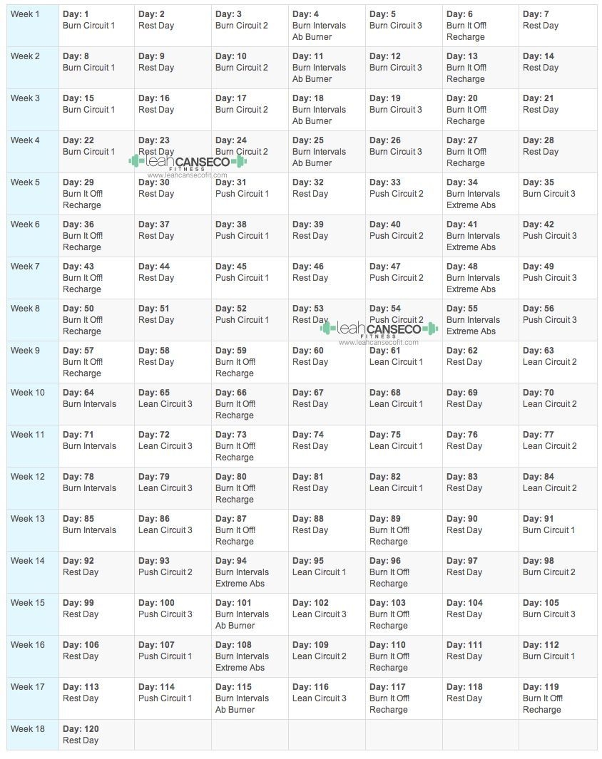Beachbody Fitness Program Calendar Schedule | Chalean