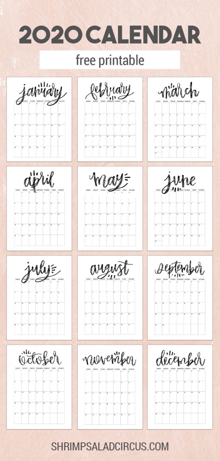 Beautiful Free 2020 Printable Calendar | Calendar Printables