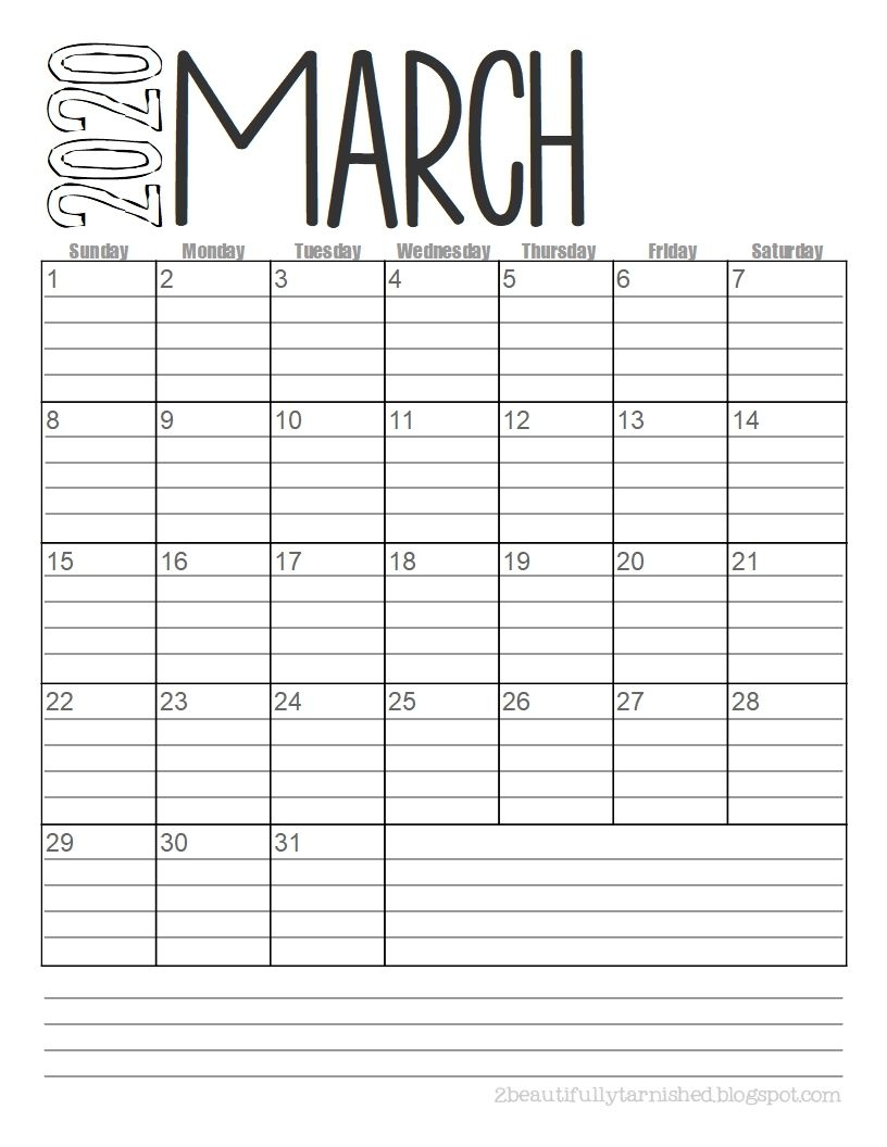 Beautifully Tarnished: Free 2020 {Lined} Monthly Calendars