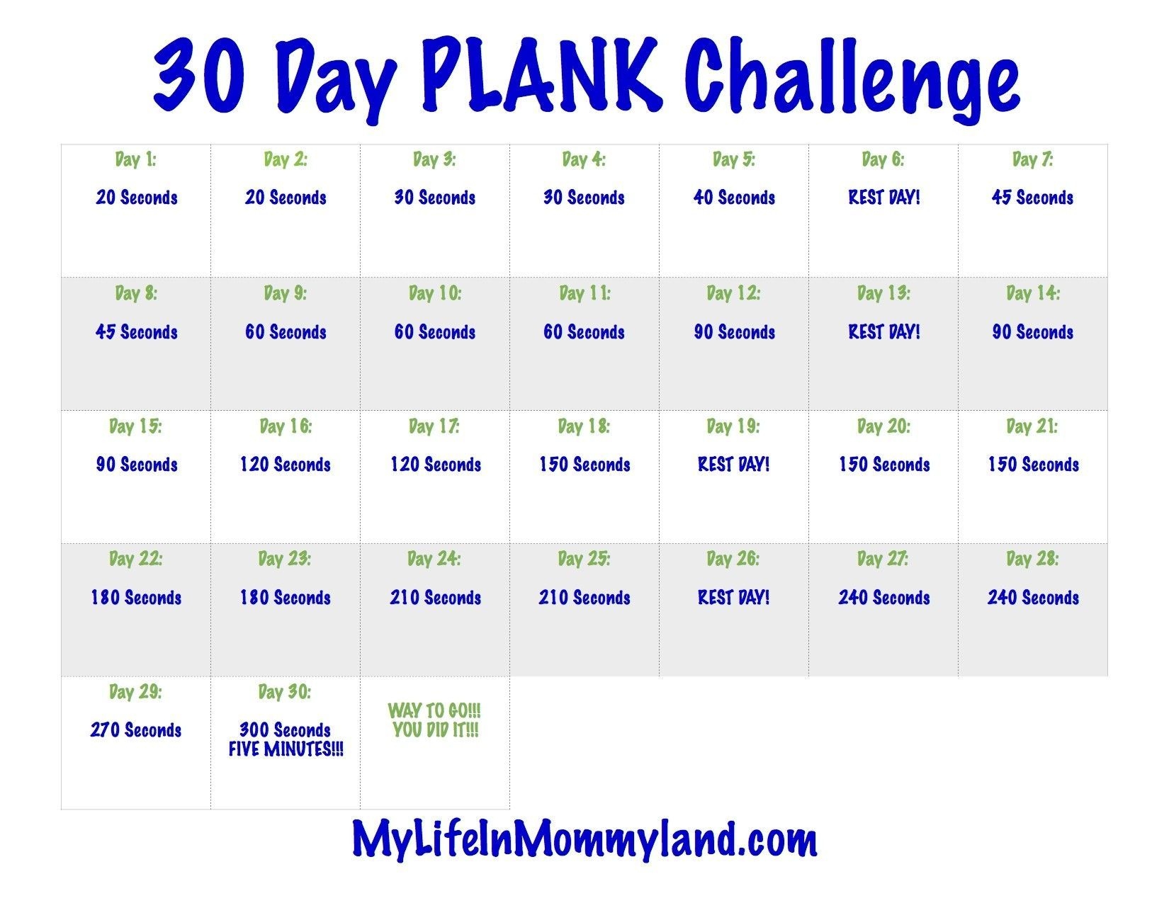 Best Of 30 Day Plank Challenge Calendar Printable (With
