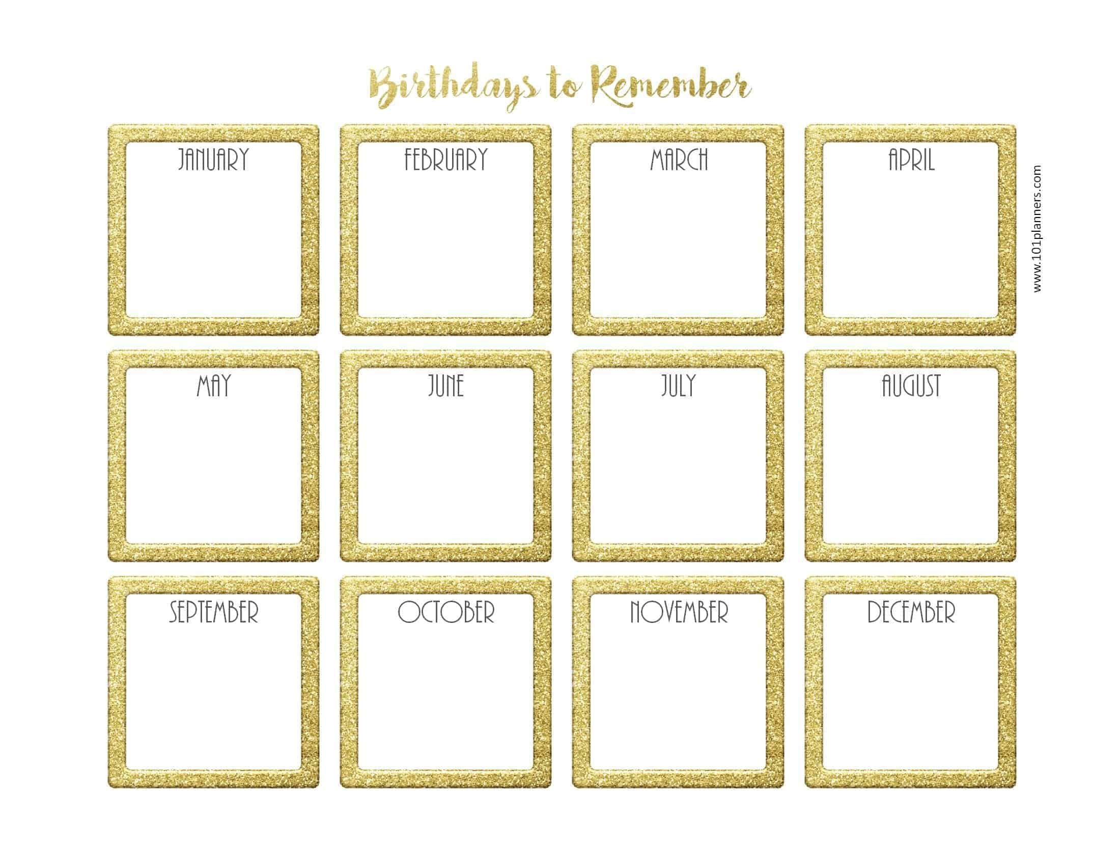 Birthday Calendar Template