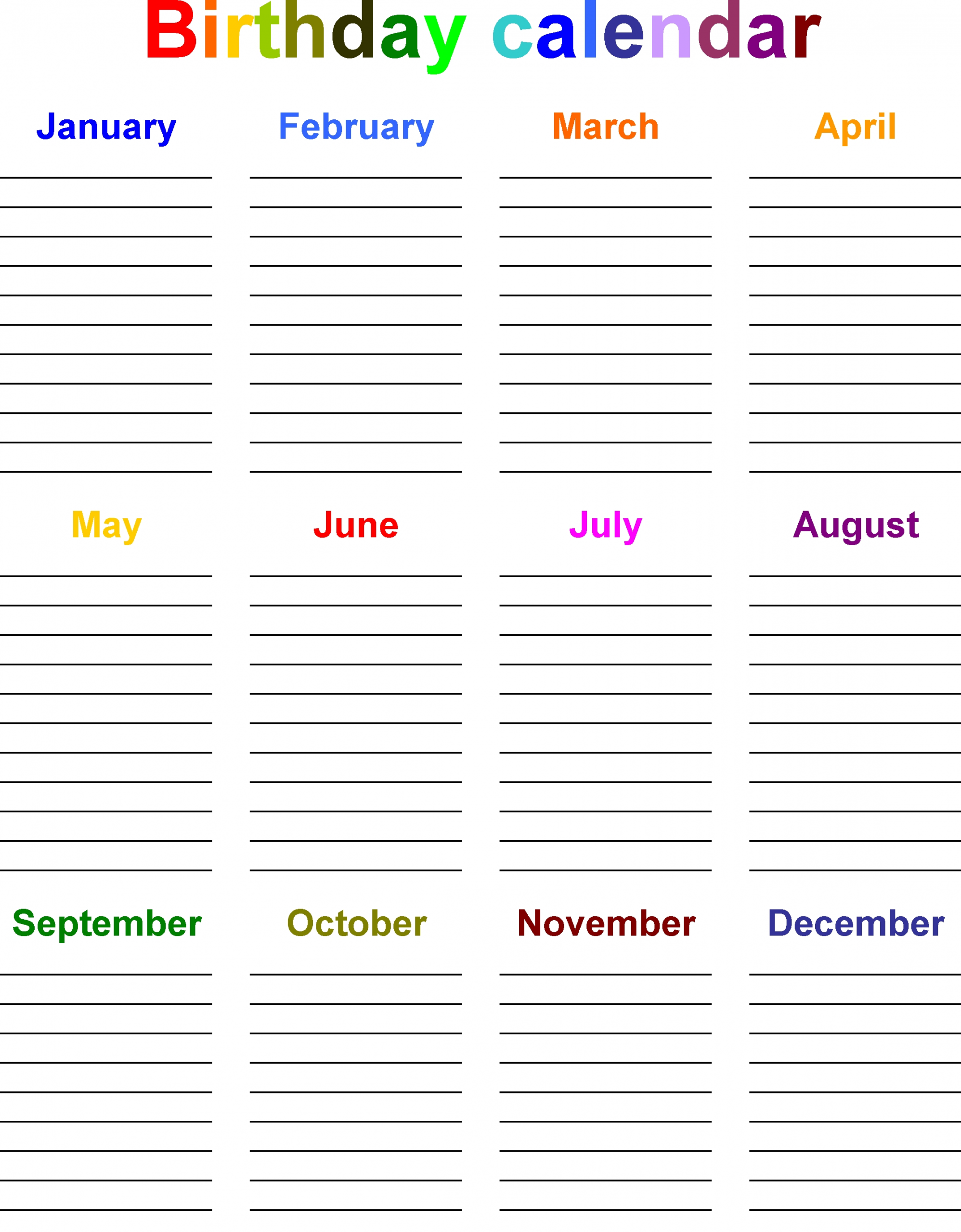 Birthday Calendar Template Free Microsoft Word | Calendar