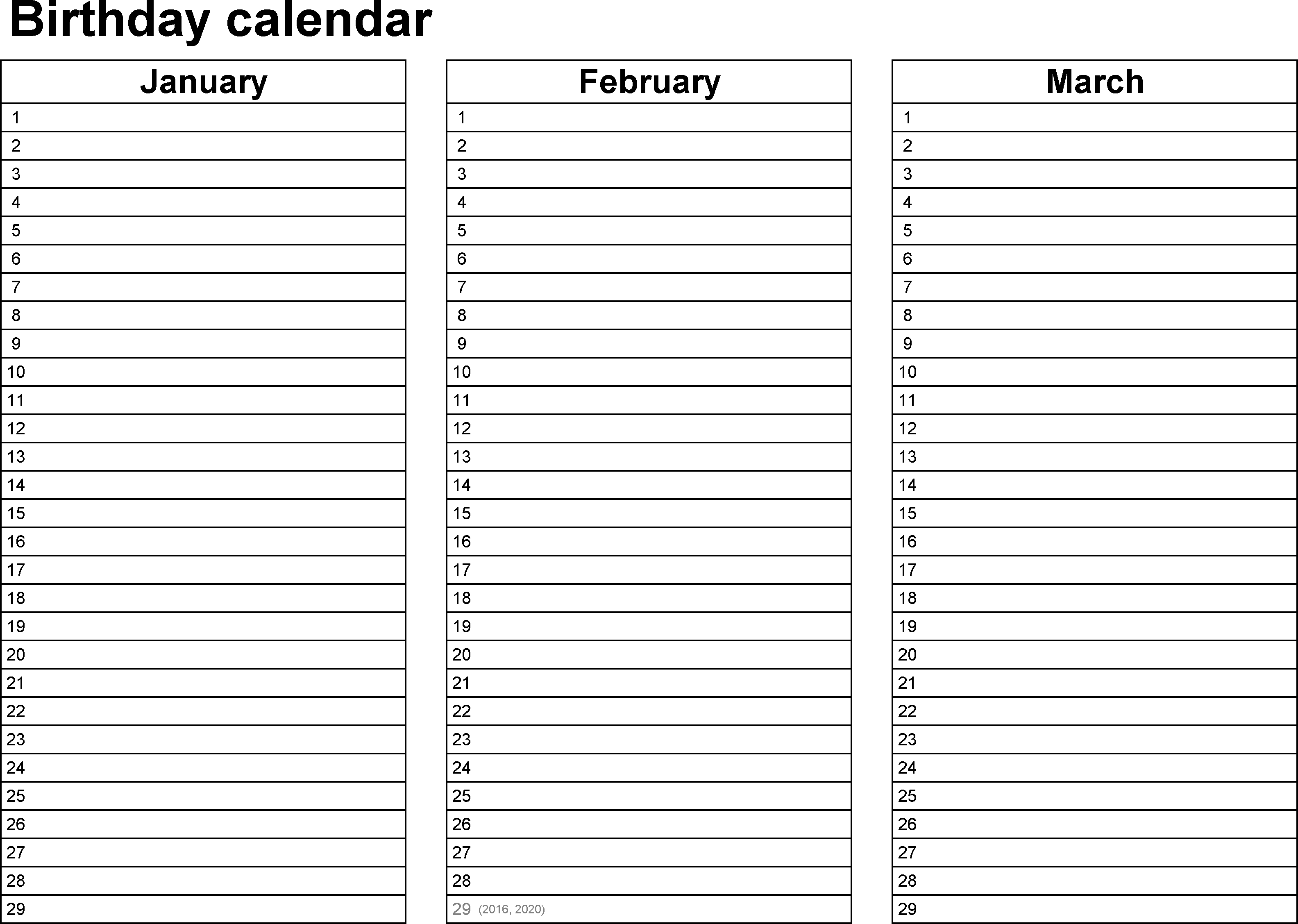 Birthday Calendar Template Word Planner | Weekly Calendar