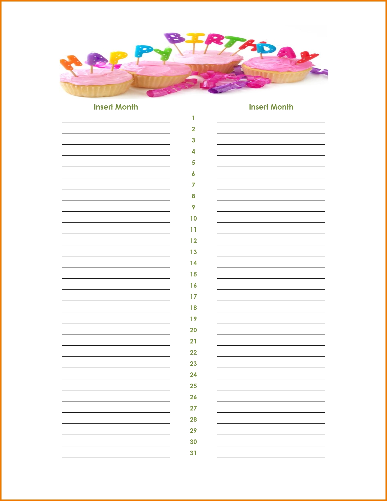 Birthday Calendar Word Template | Calendar Template