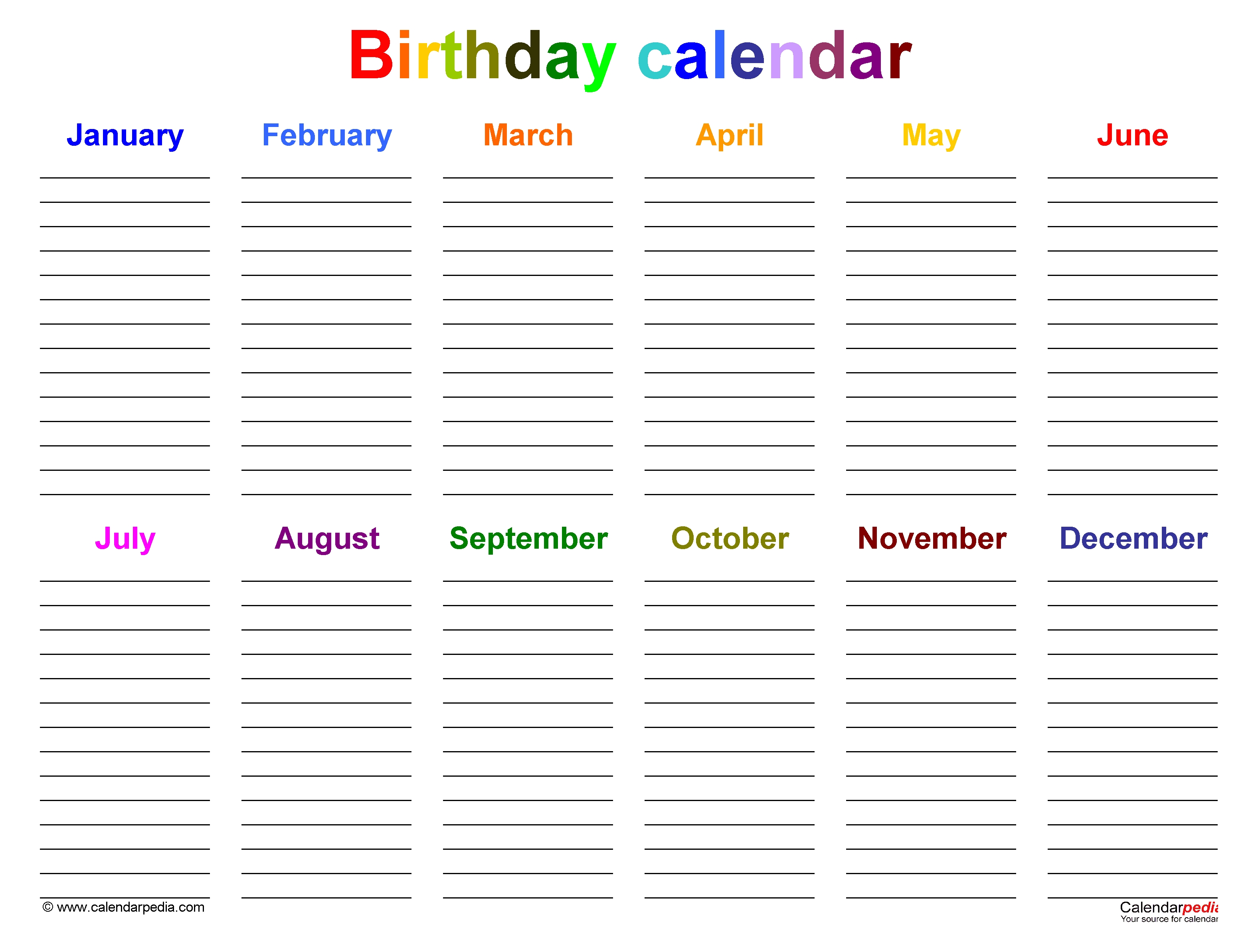 Birthday Calendar Template Free Printable Birthday Calendar Birthday The Best Printable