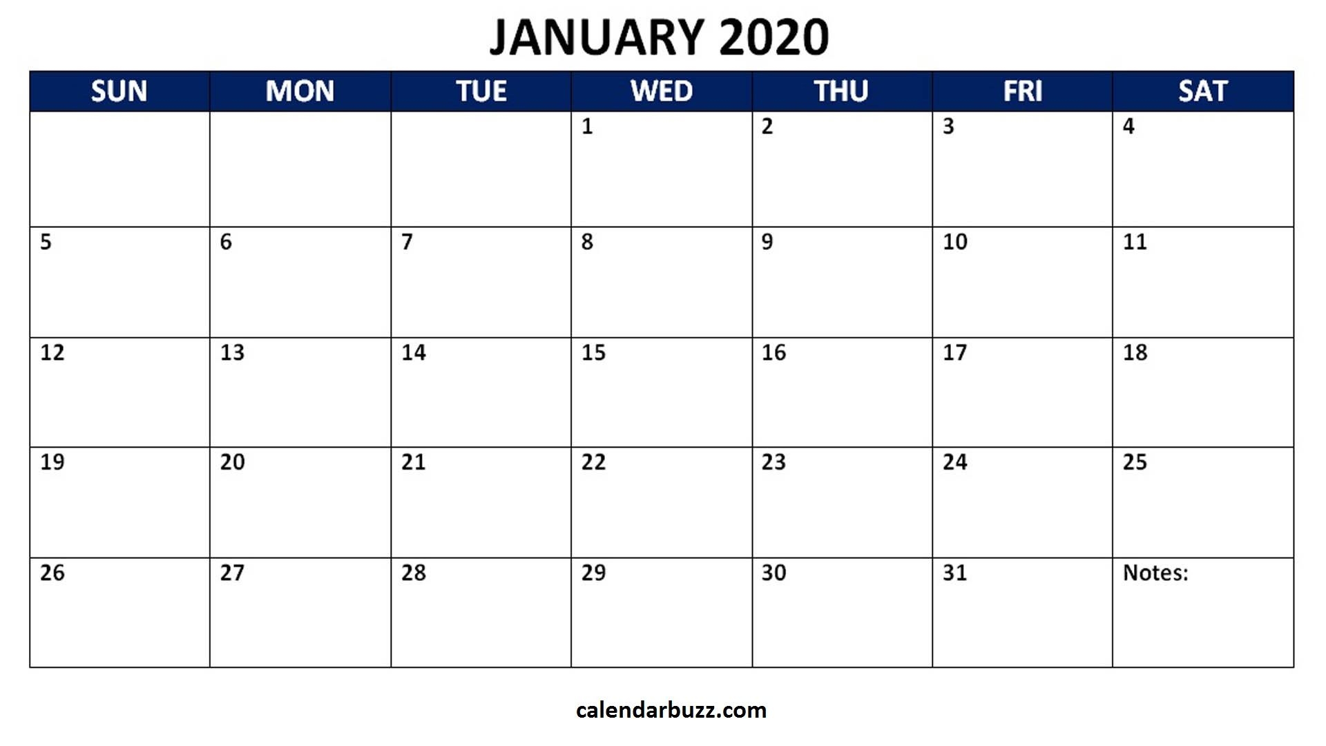 Blank 2020 Calendar Printable Monthly Word Templates