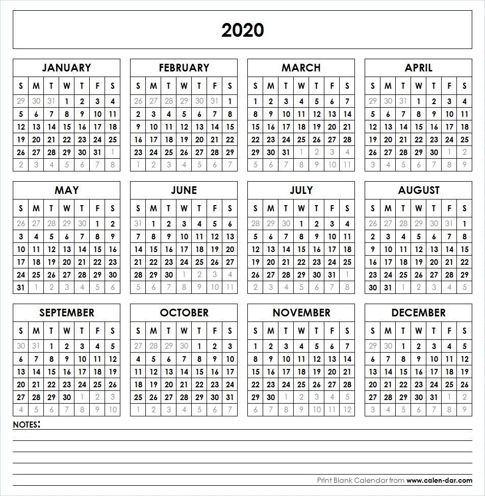 Blank 2020 Printable Calendar Template Pdf | Yearly Calendar