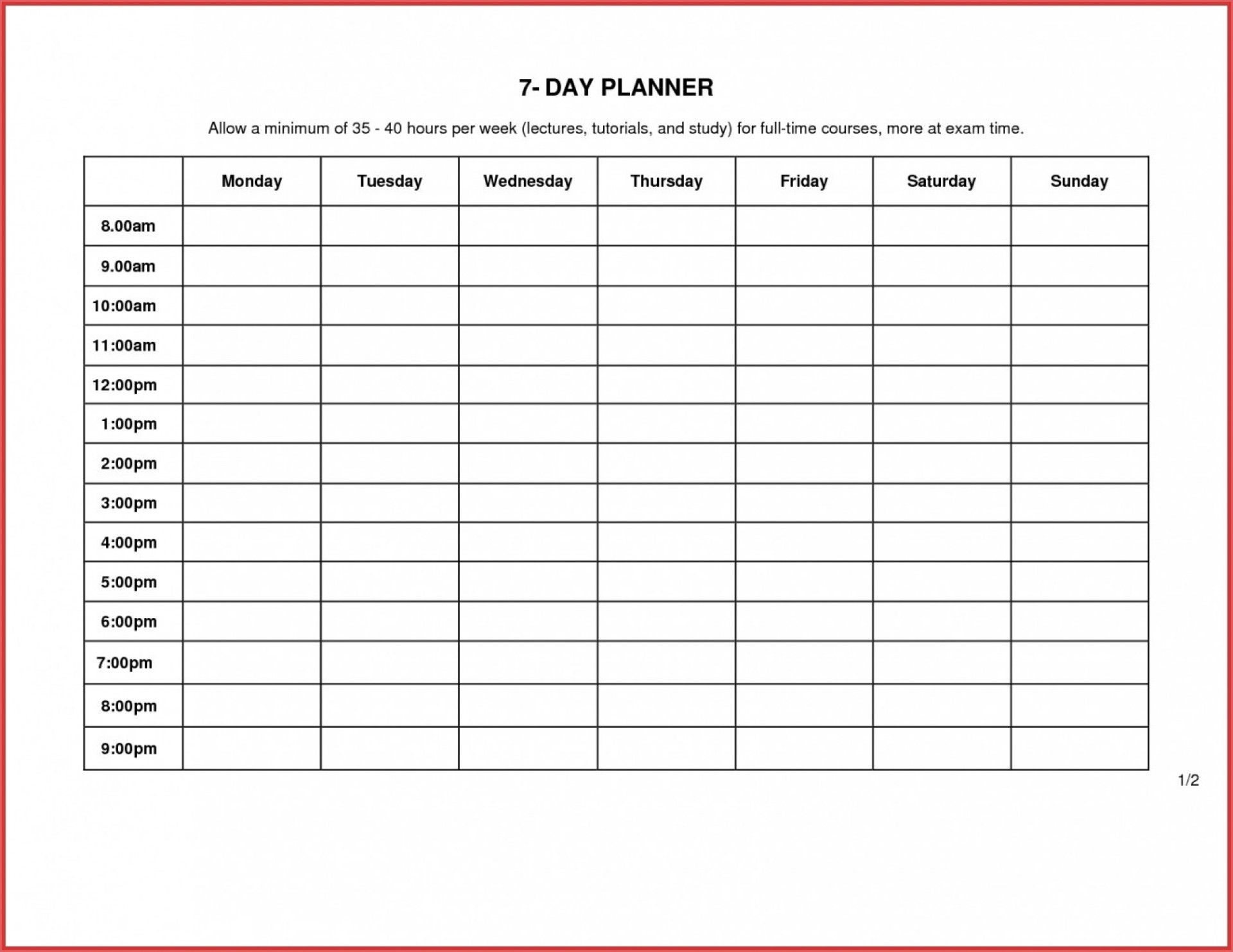 Blank 7 Day Week Calendar | Free Calendar Template Example