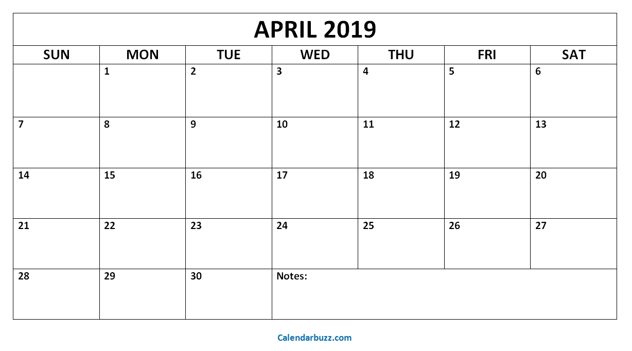 Blank April 2019 Printable Calendar Download (With Images