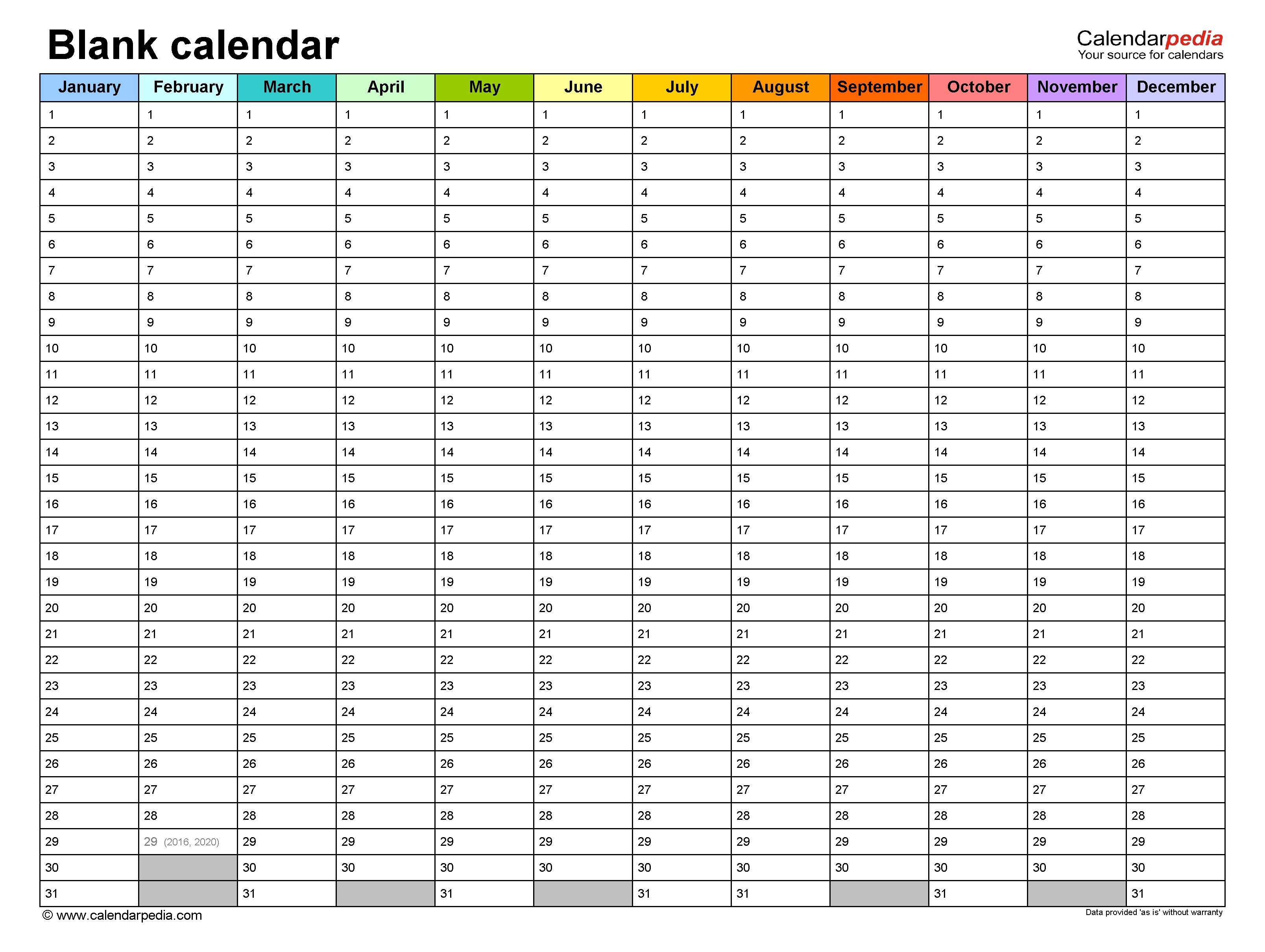 Blank Calendars - Free Printable Microsoft Excel Templates