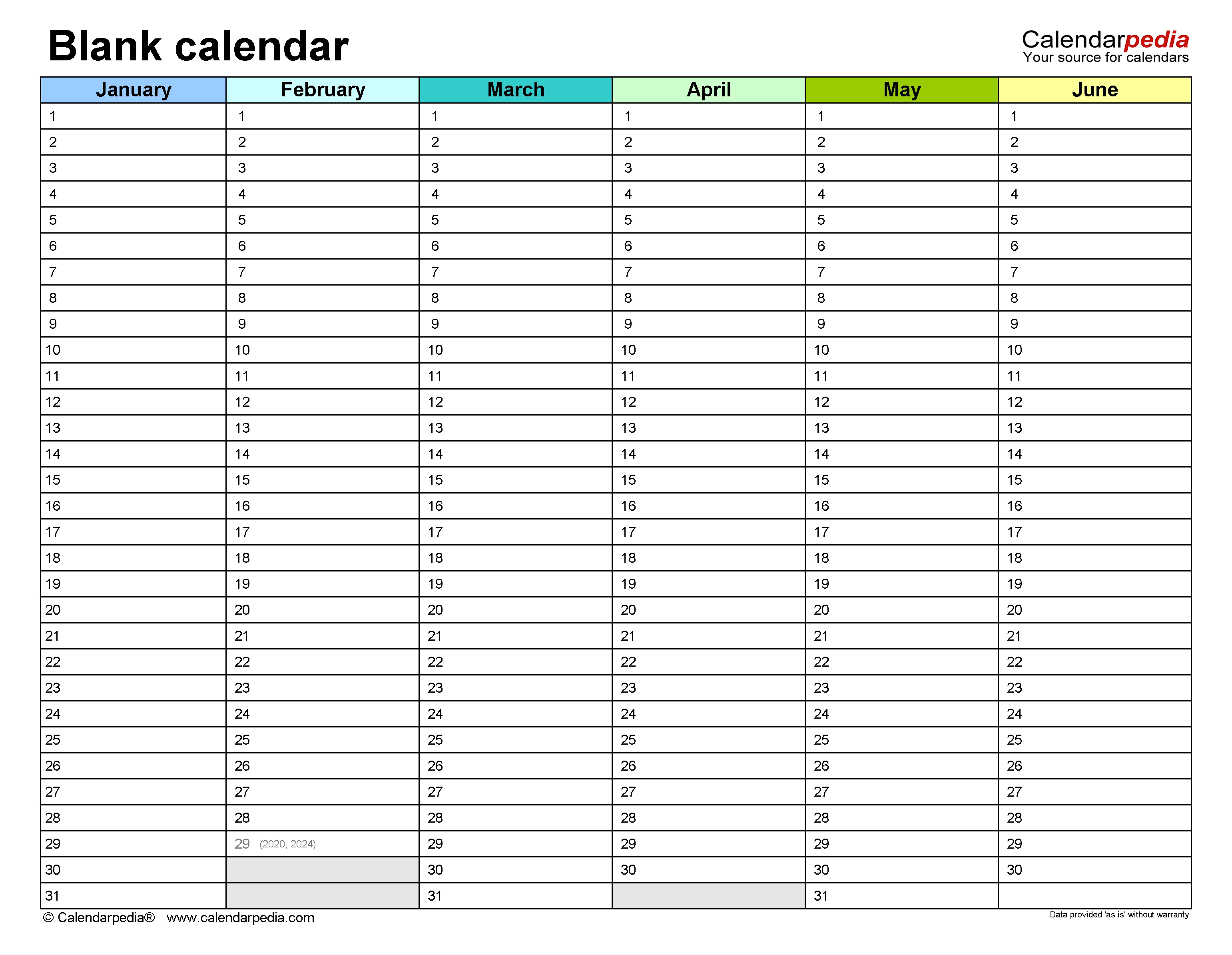 Blank Calendars - Free Printable Microsoft Excel Templates