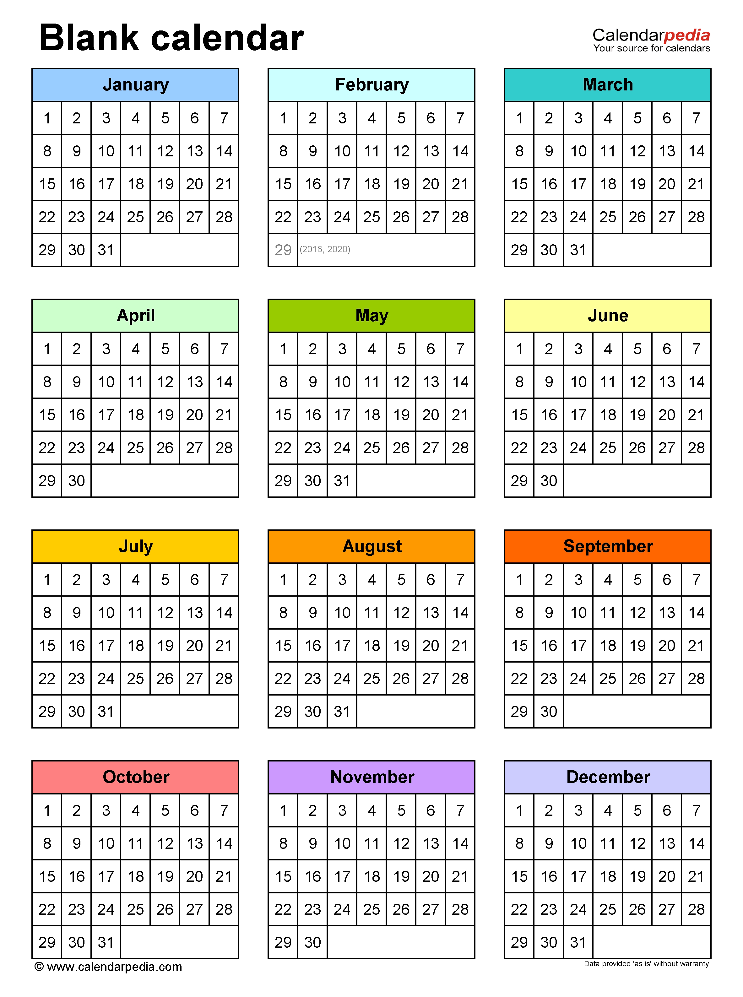 Blank Calendars - Free Printable Microsoft Word Templates