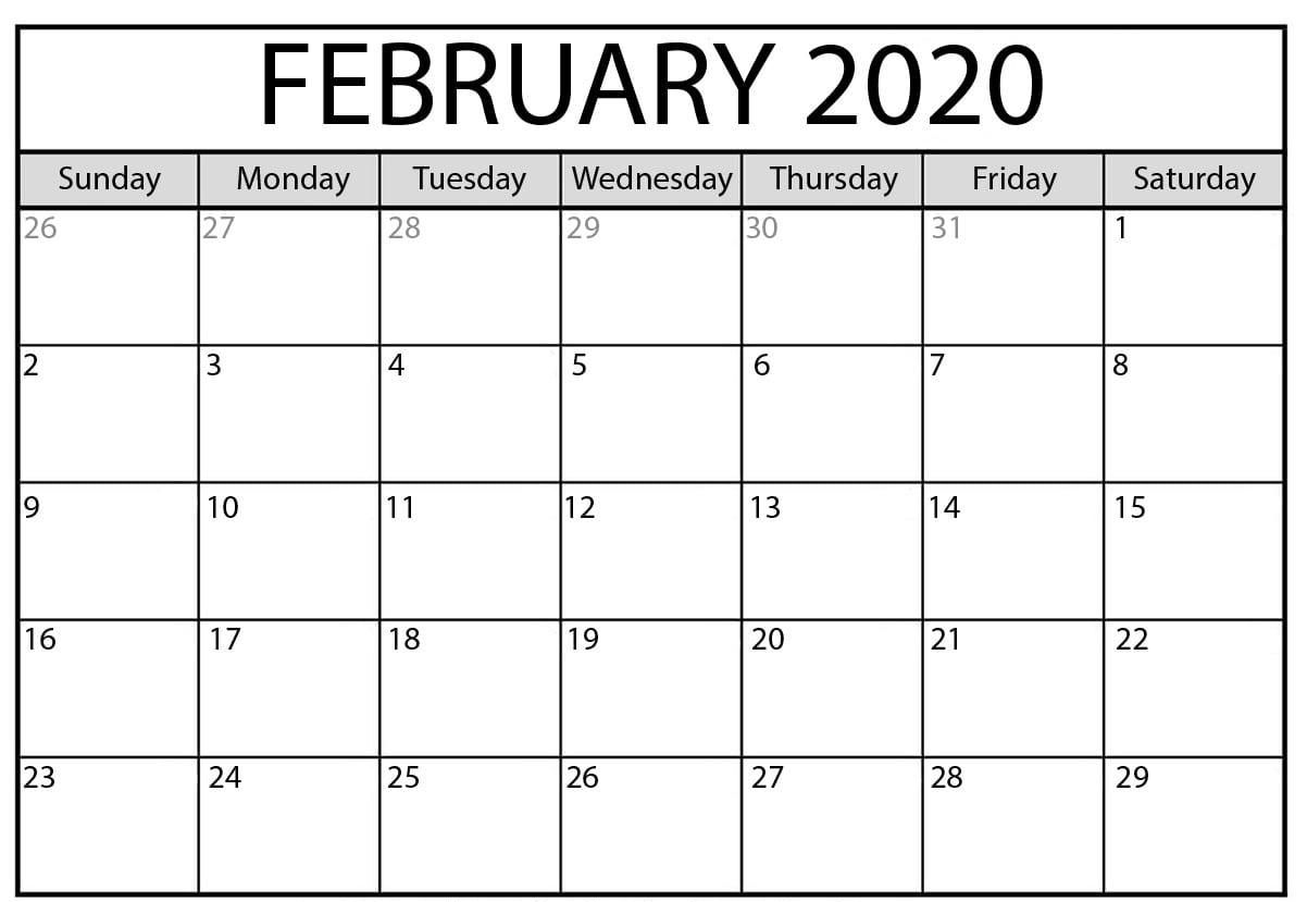Blank February 2020 Calendar Templates Printable Download