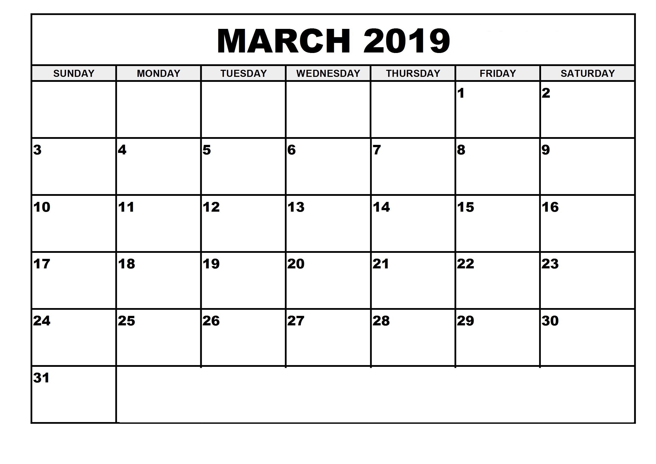 Blank March 2019 Calendar Notes Bar (With Images) | Editable