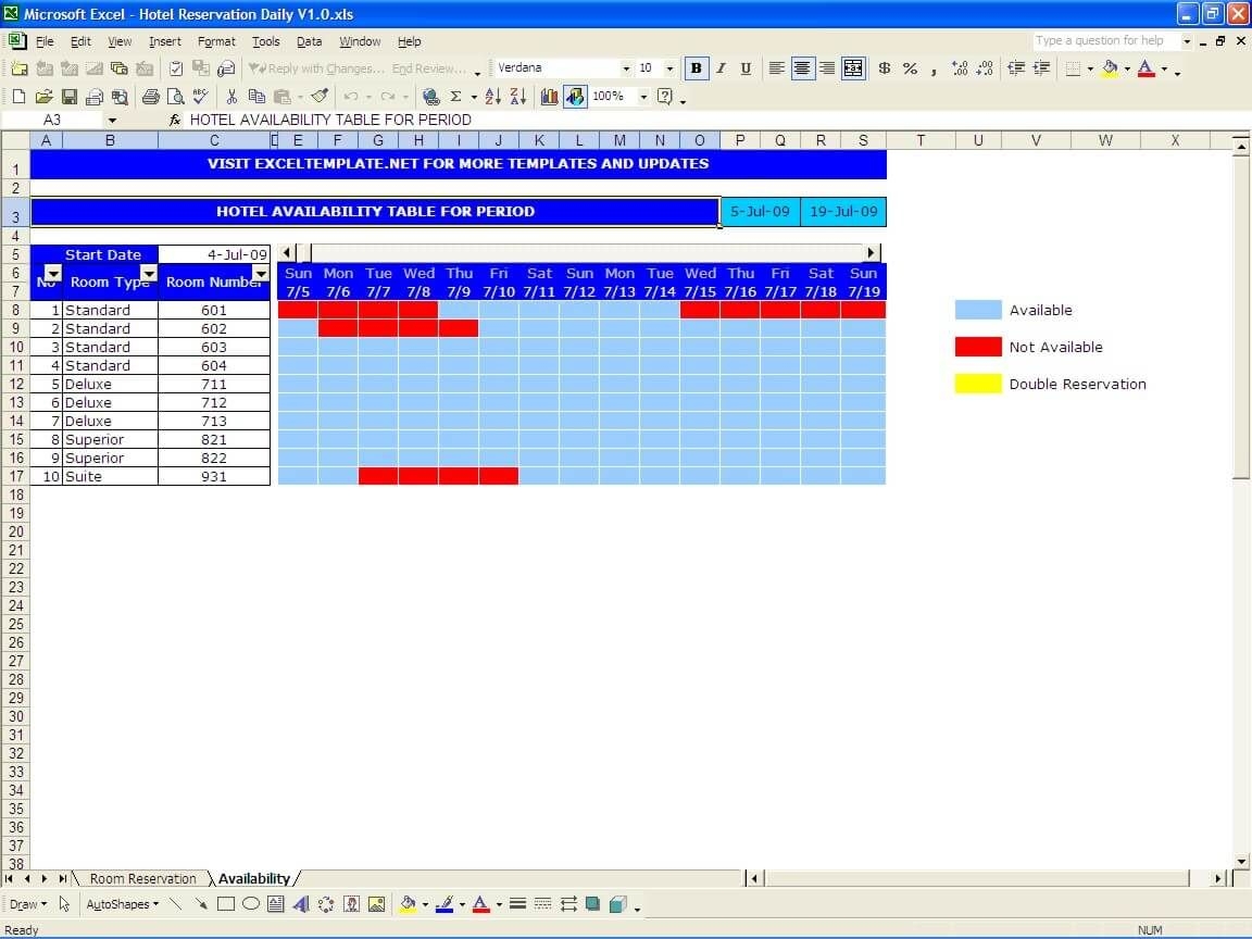 Booking And Reservation Calendar » Exceltemplate