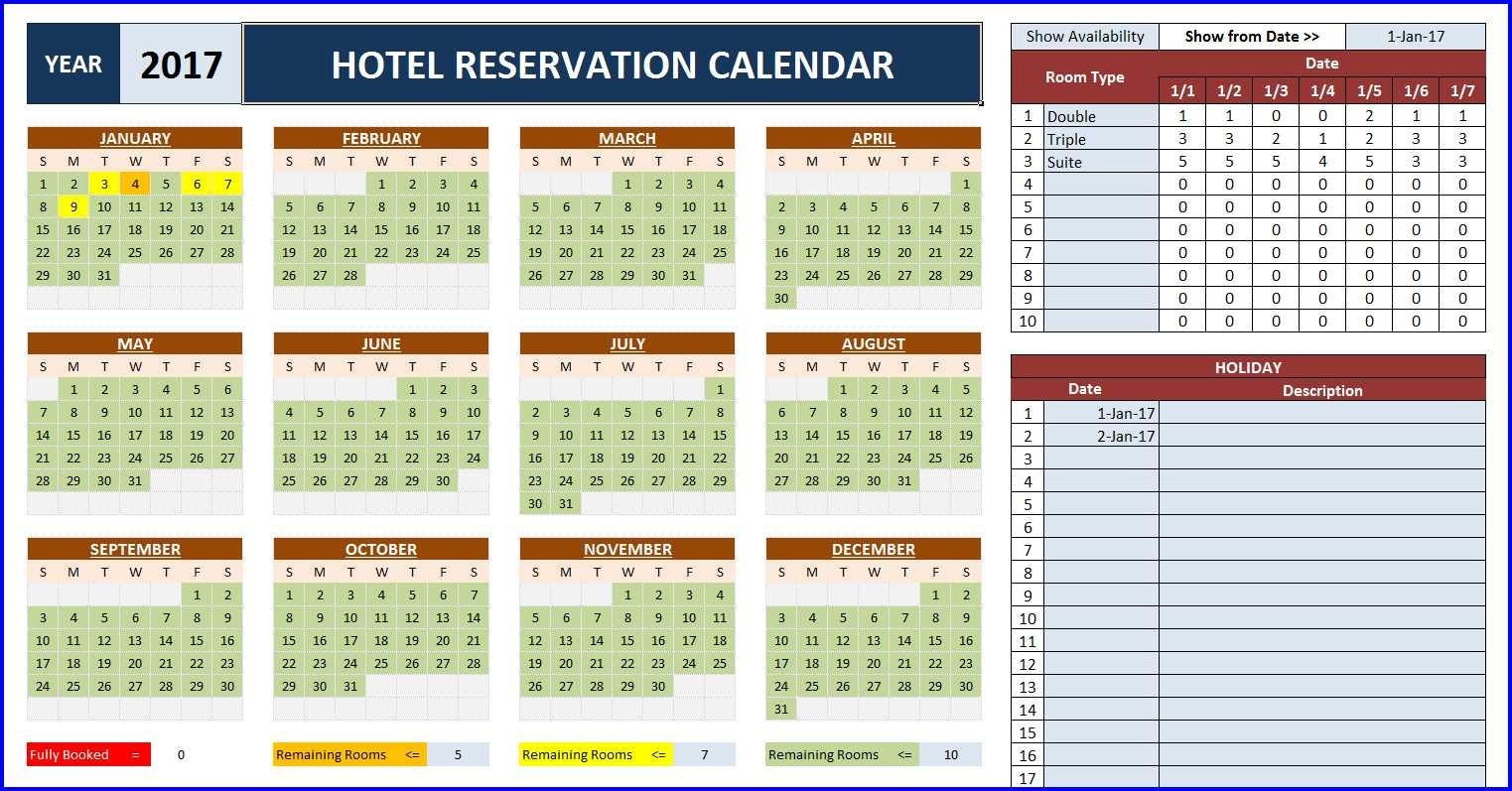 Booking And Reservation Calendar » Exceltemplate