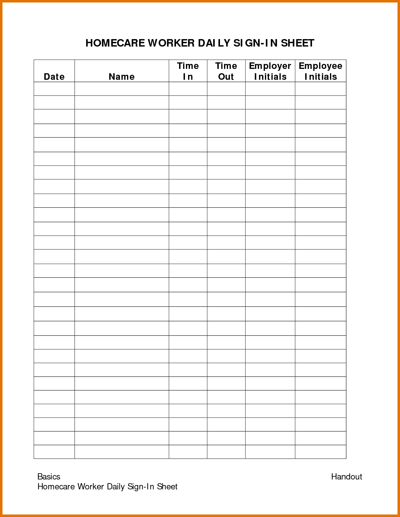 Brilliant Daily Attendance Sign In Sheet For Homecare Worker