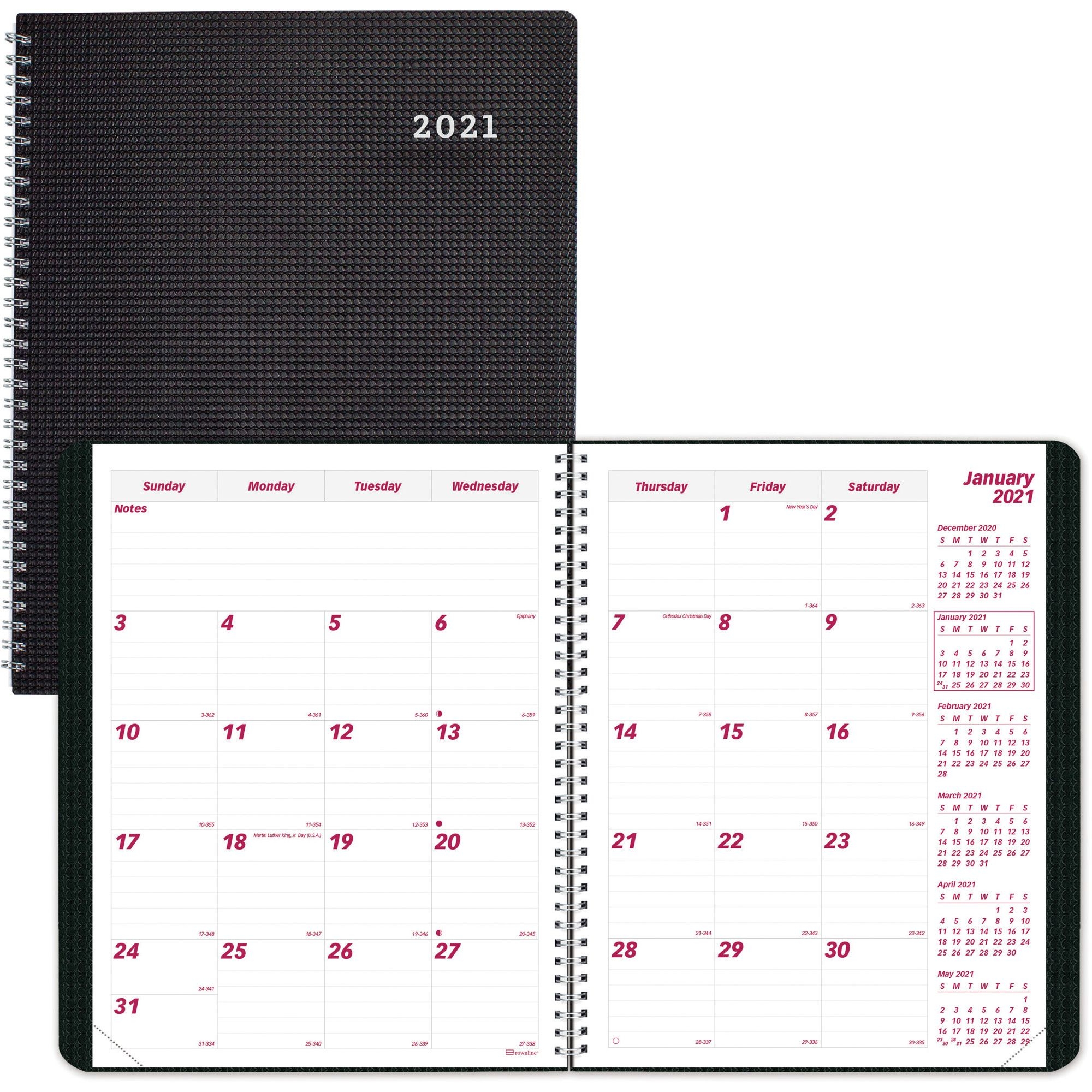 Brownline Duraflex Planner Calendar, 2 Pages Per Month, 8-1/2&quot; X 11&quot;, Black