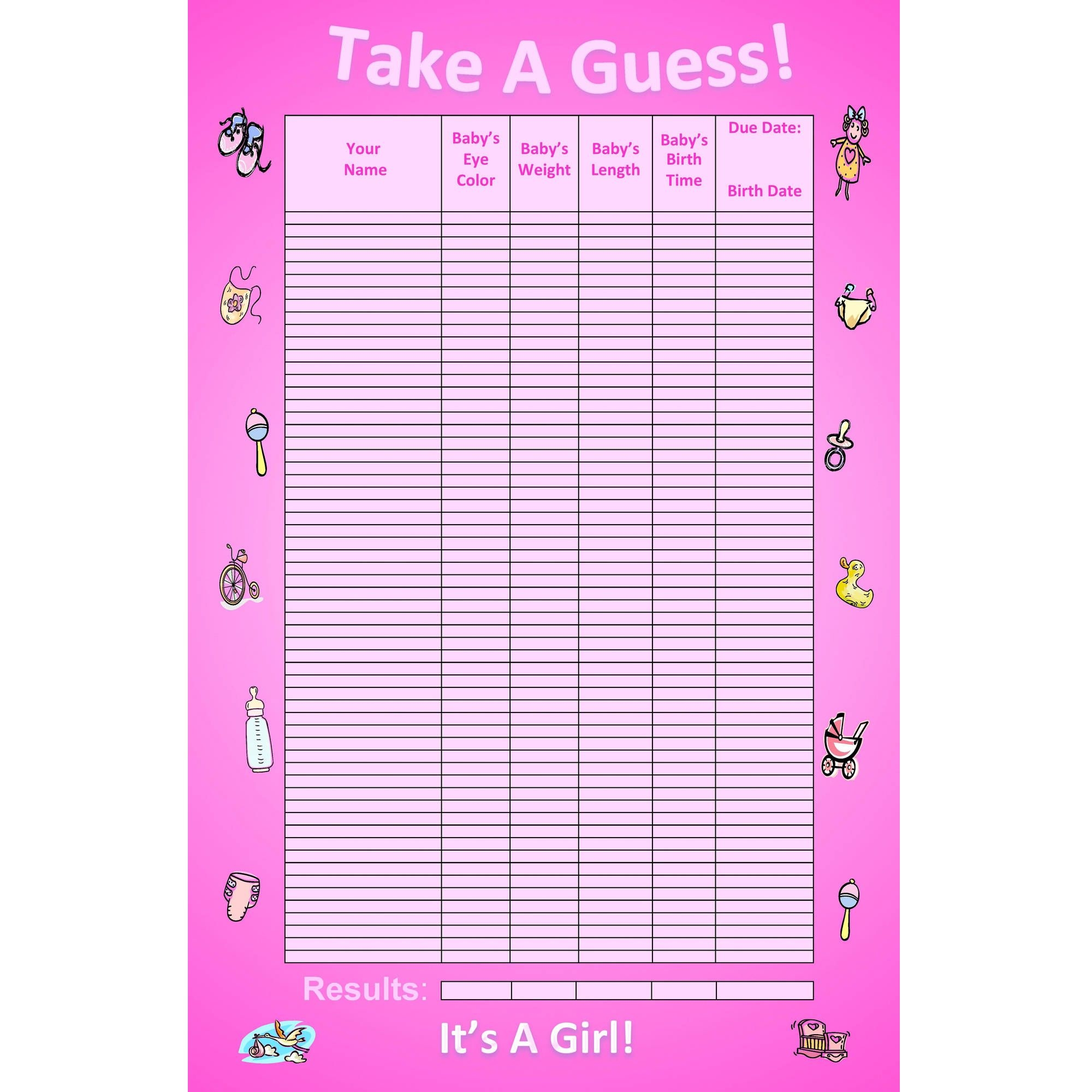 Bundle Board It&#039;s A Girl! Baby Guessing Game And Keepsake, Large: 60  Players - Walmart