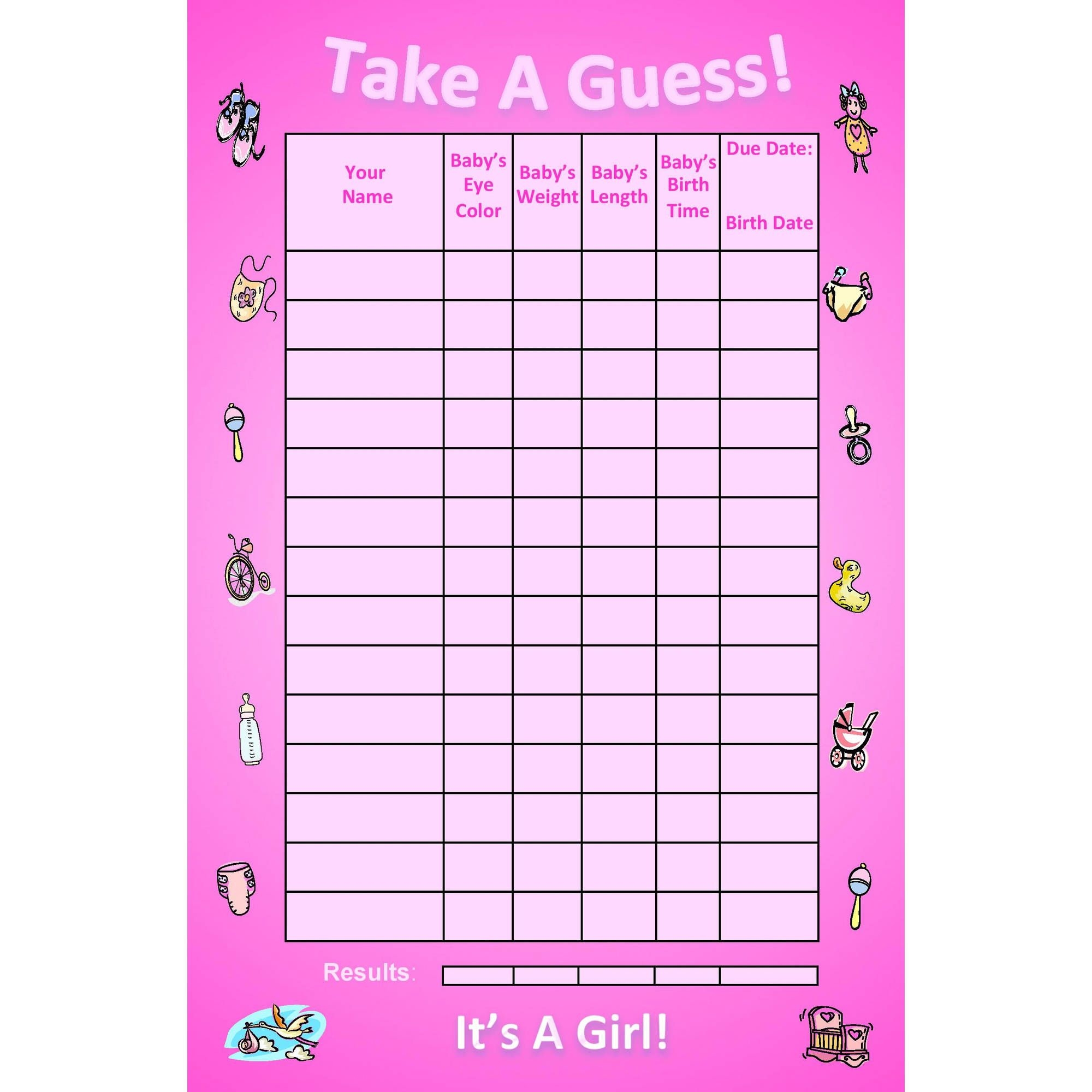 Bundle Board It&#039;s A Girl! Baby Guessing Game And Keepsake, Small: 15  Players - Walmart