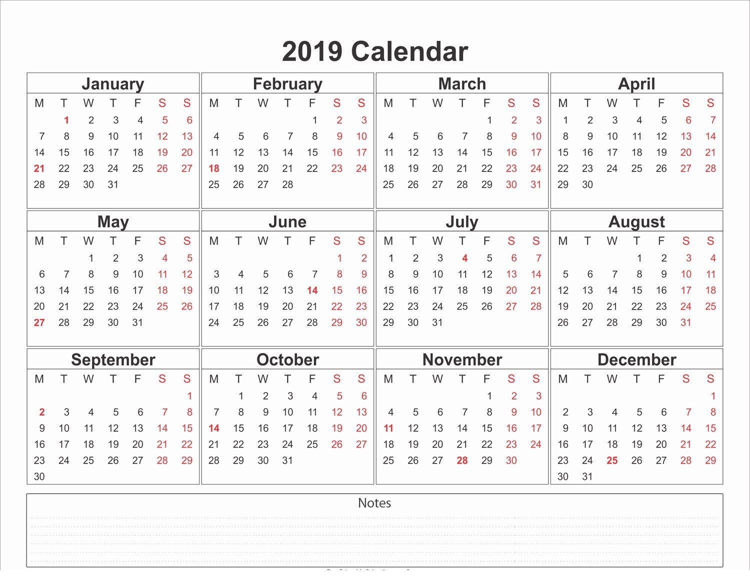 Calendar 2019 Word Printable (With Images) | Calendar 2019