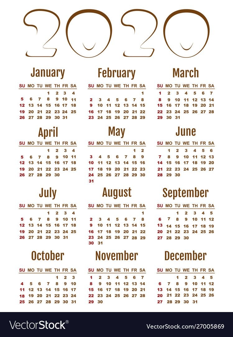 Calendar 2020 In English Week Starts