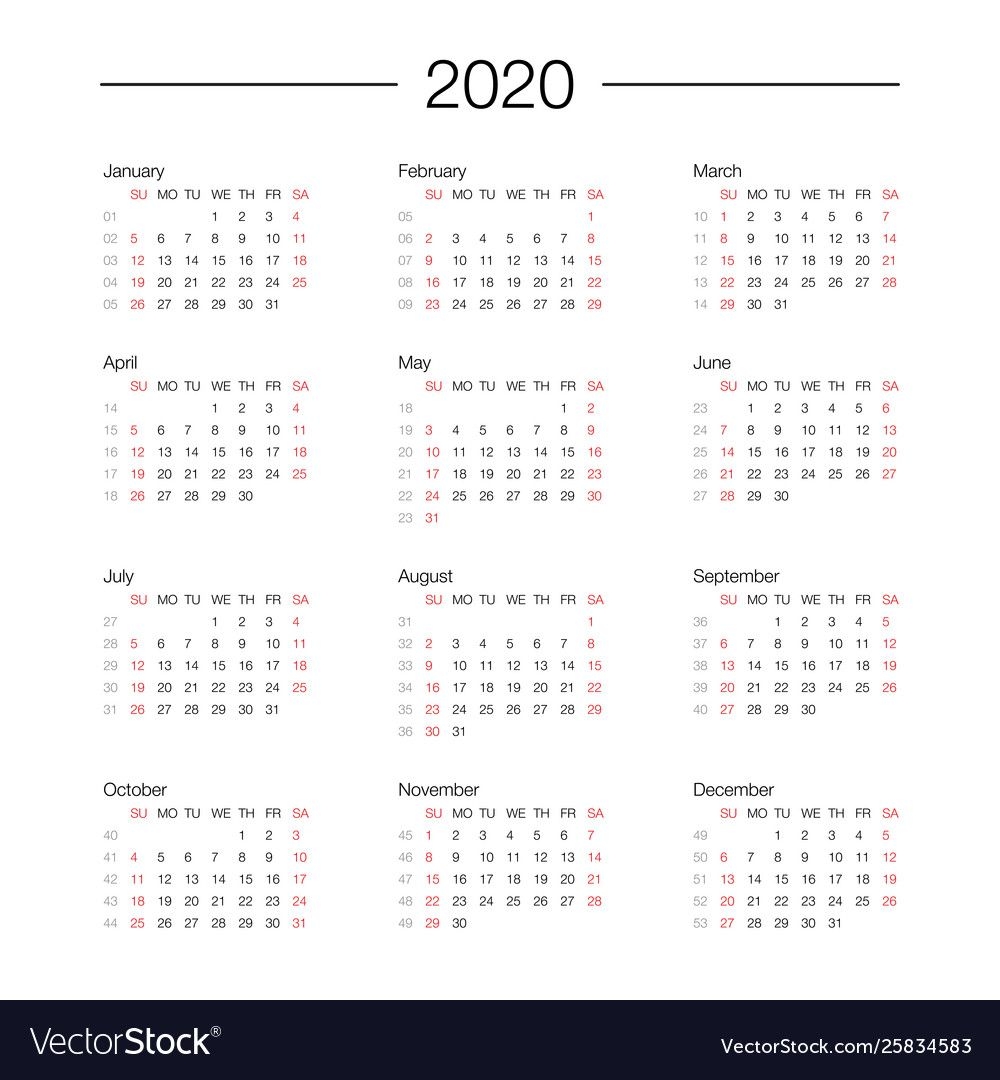 Calendar 2020 Year Template Day Planner In This