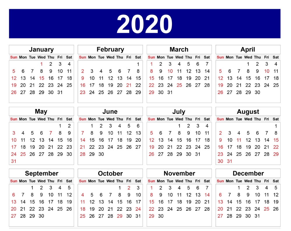 Calendar For 2020 – Edit Your Meeting Date In Box