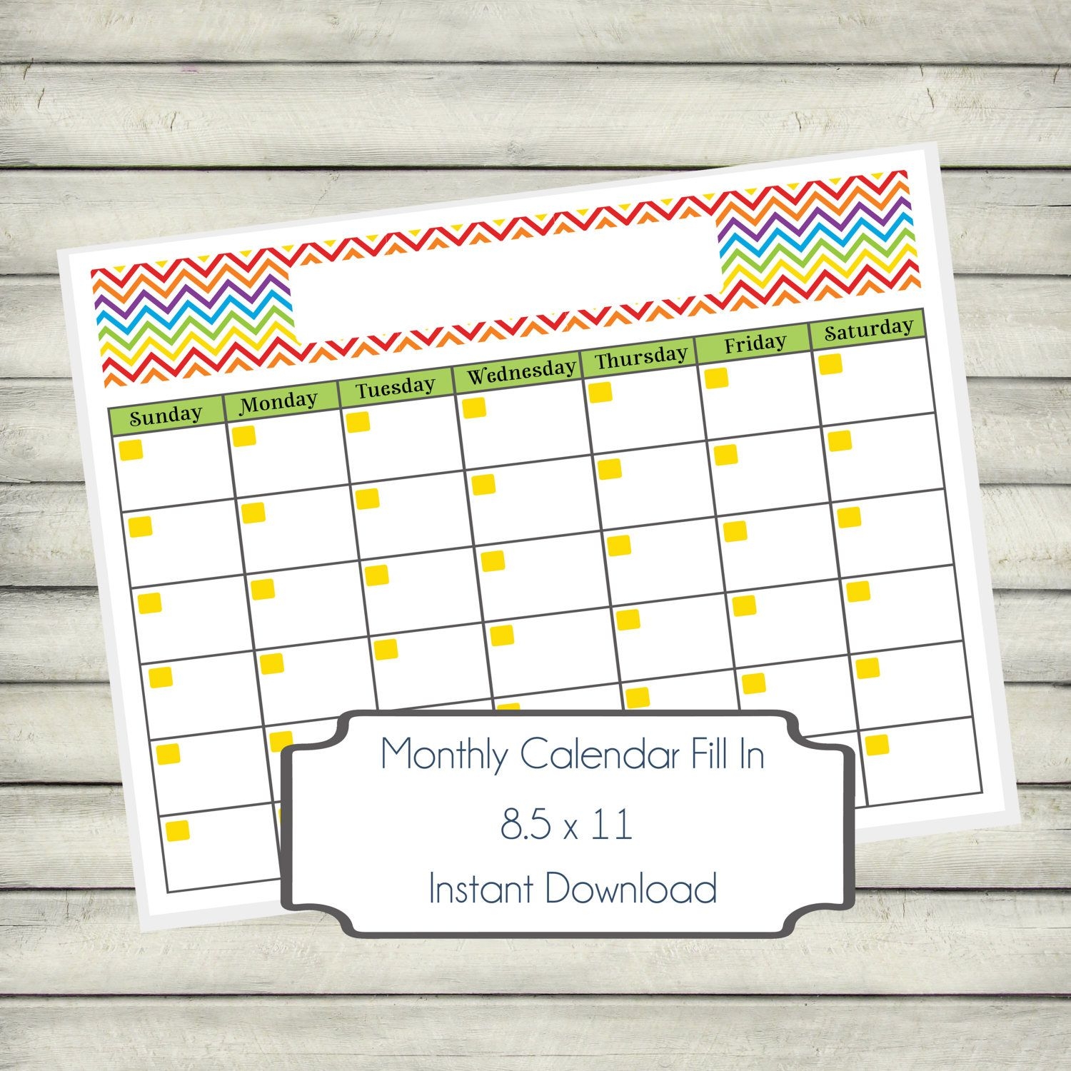 Calendar Monthly Printable - Artist Rainbow Chevron, Fill In Instant  Download Digital Calendar Fill In Template, Home Organization