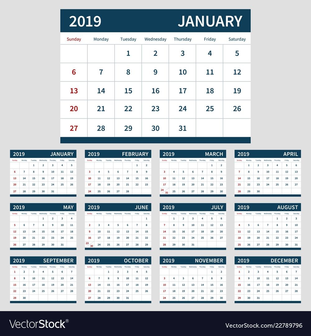 Calendar Planner 2019 Template Set Of 12 Month