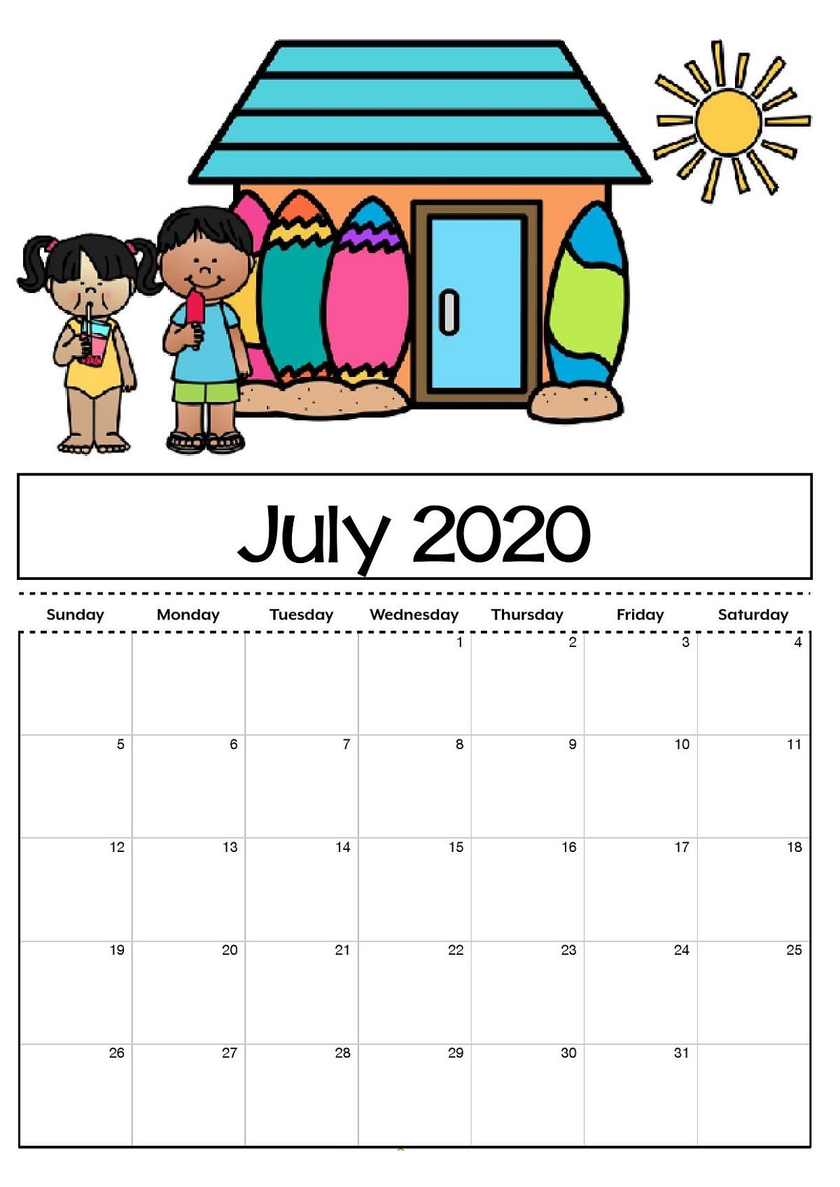 Calendar Template For Kids - Bance