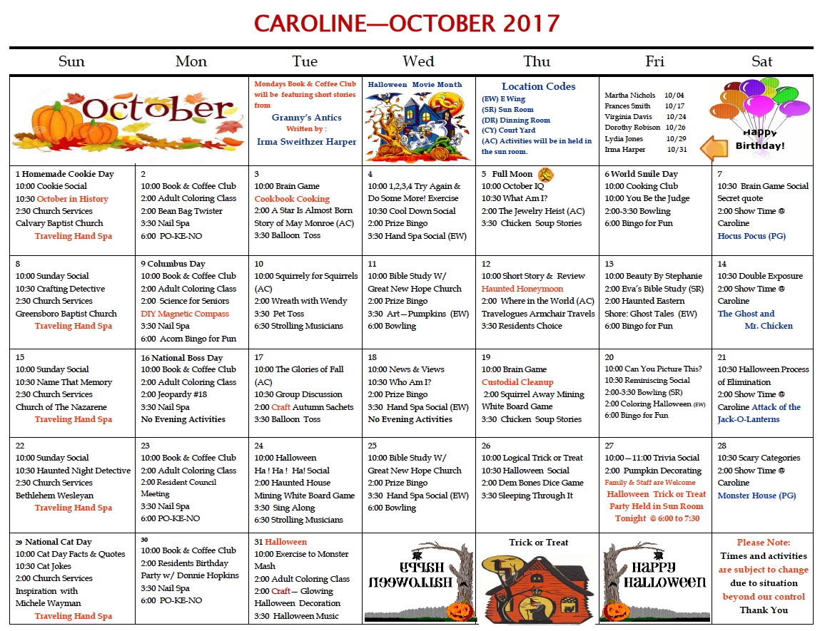 Caroline Nursing And Rehabilitation Center October Activity